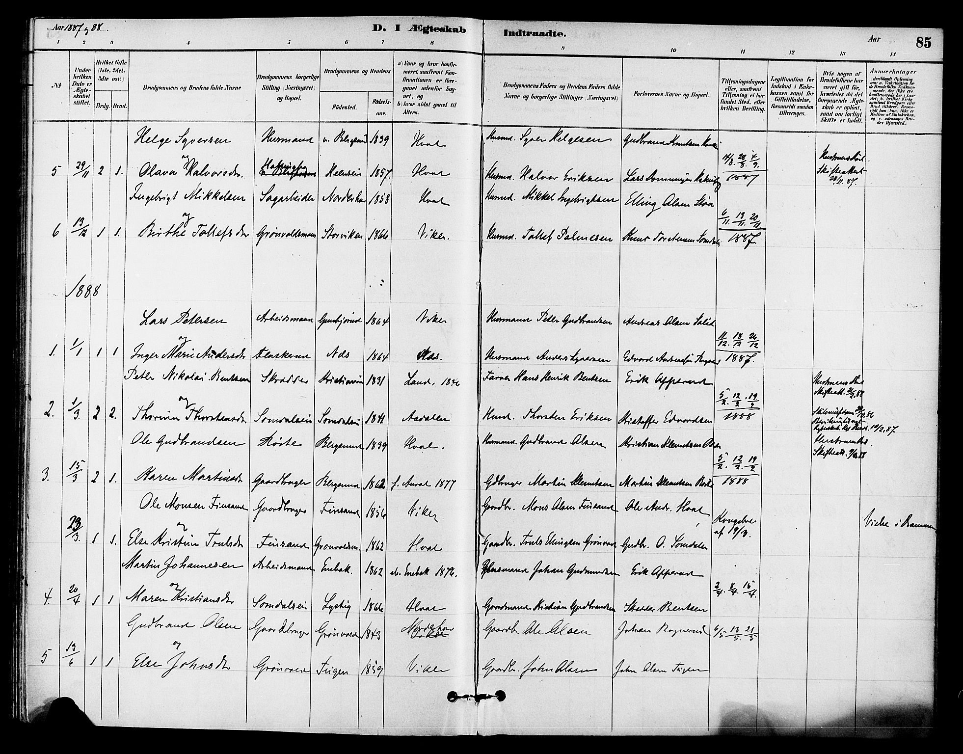 Ådal kirkebøker, AV/SAKO-A-248/F/Fb/L0001: Parish register (official) no. II 1, 1884-1897, p. 85