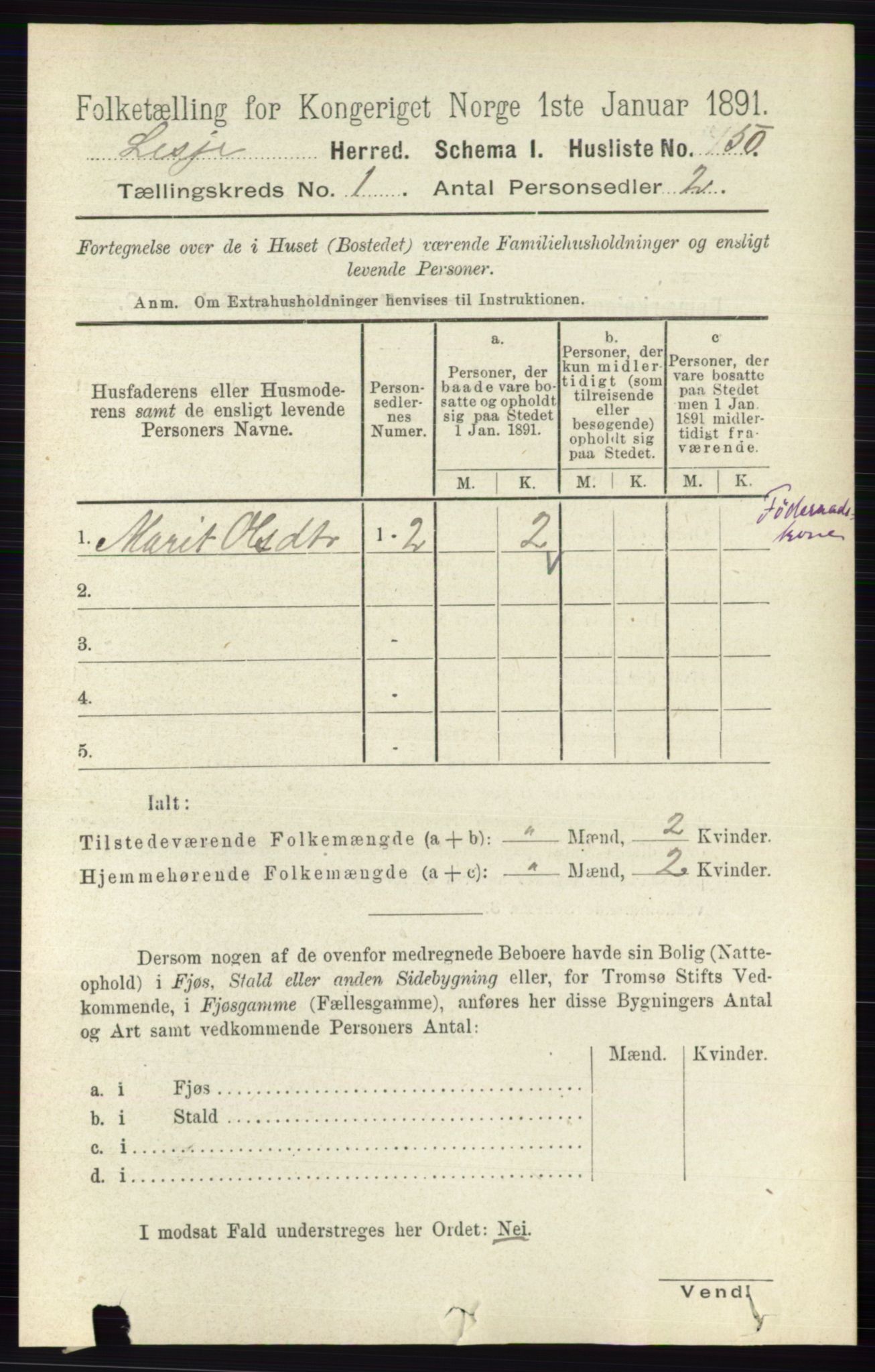 RA, 1891 census for 0512 Lesja, 1891, p. 75