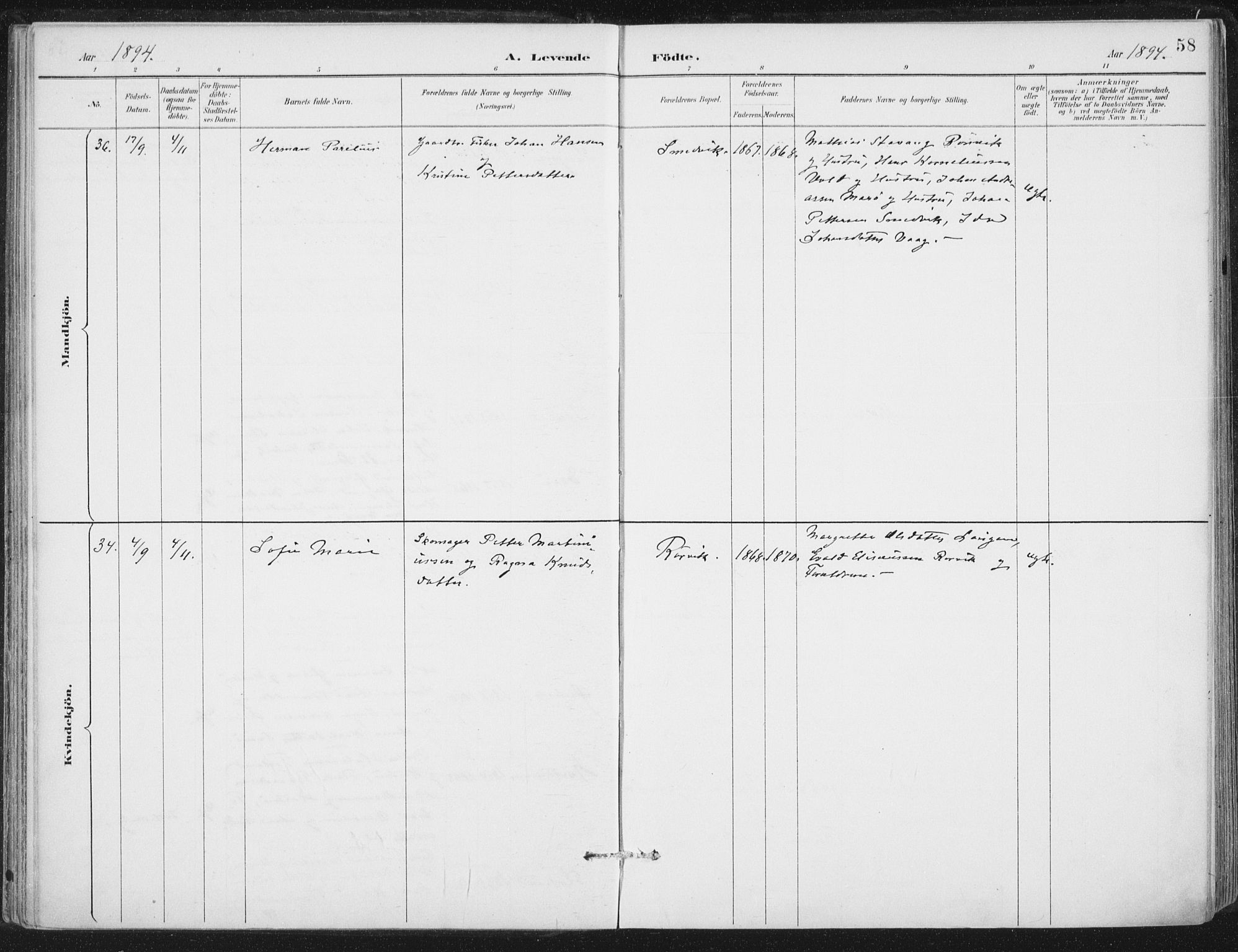 Ministerialprotokoller, klokkerbøker og fødselsregistre - Nord-Trøndelag, SAT/A-1458/784/L0673: Parish register (official) no. 784A08, 1888-1899, p. 58