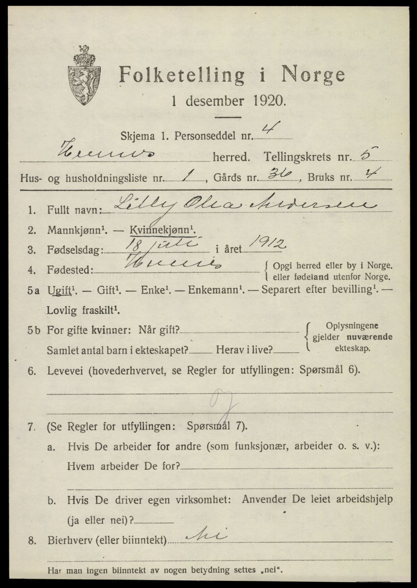 SAT, 1920 census for Hemnes, 1920, p. 5946