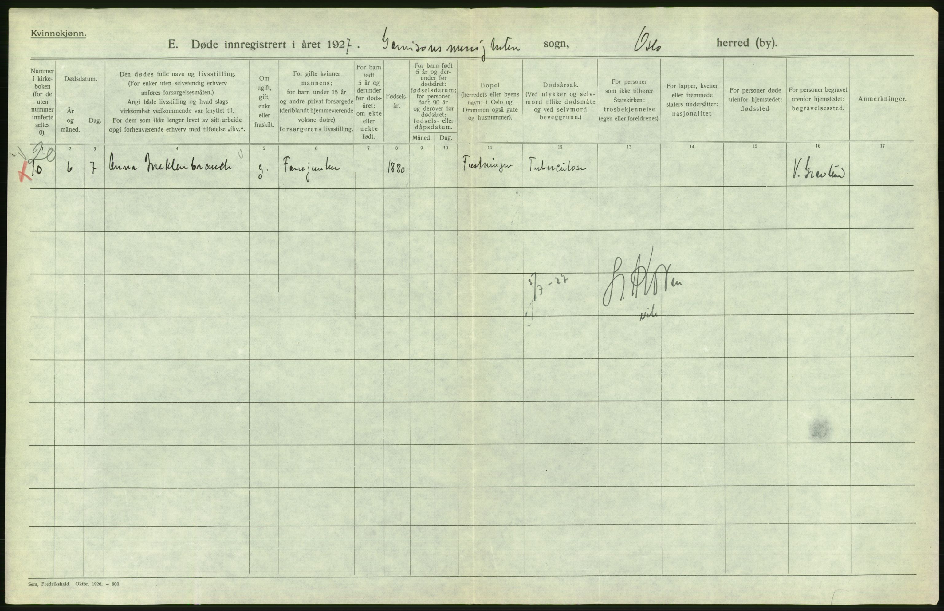 Statistisk sentralbyrå, Sosiodemografiske emner, Befolkning, AV/RA-S-2228/D/Df/Dfc/Dfcg/L0010: Oslo: Døde kvinner, dødfødte, 1927, p. 576