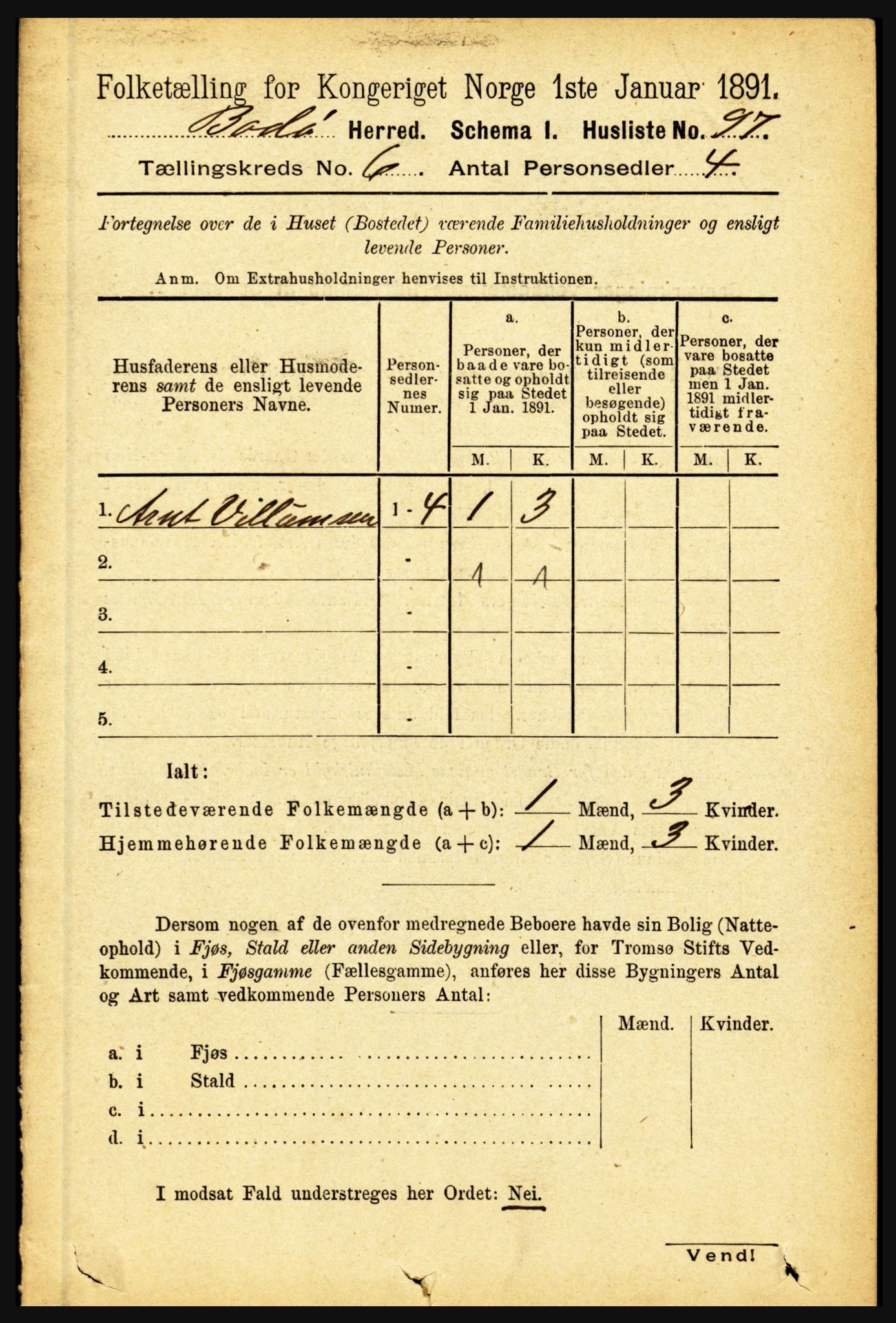 RA, 1891 census for 1843 Bodø, 1891, p. 3926