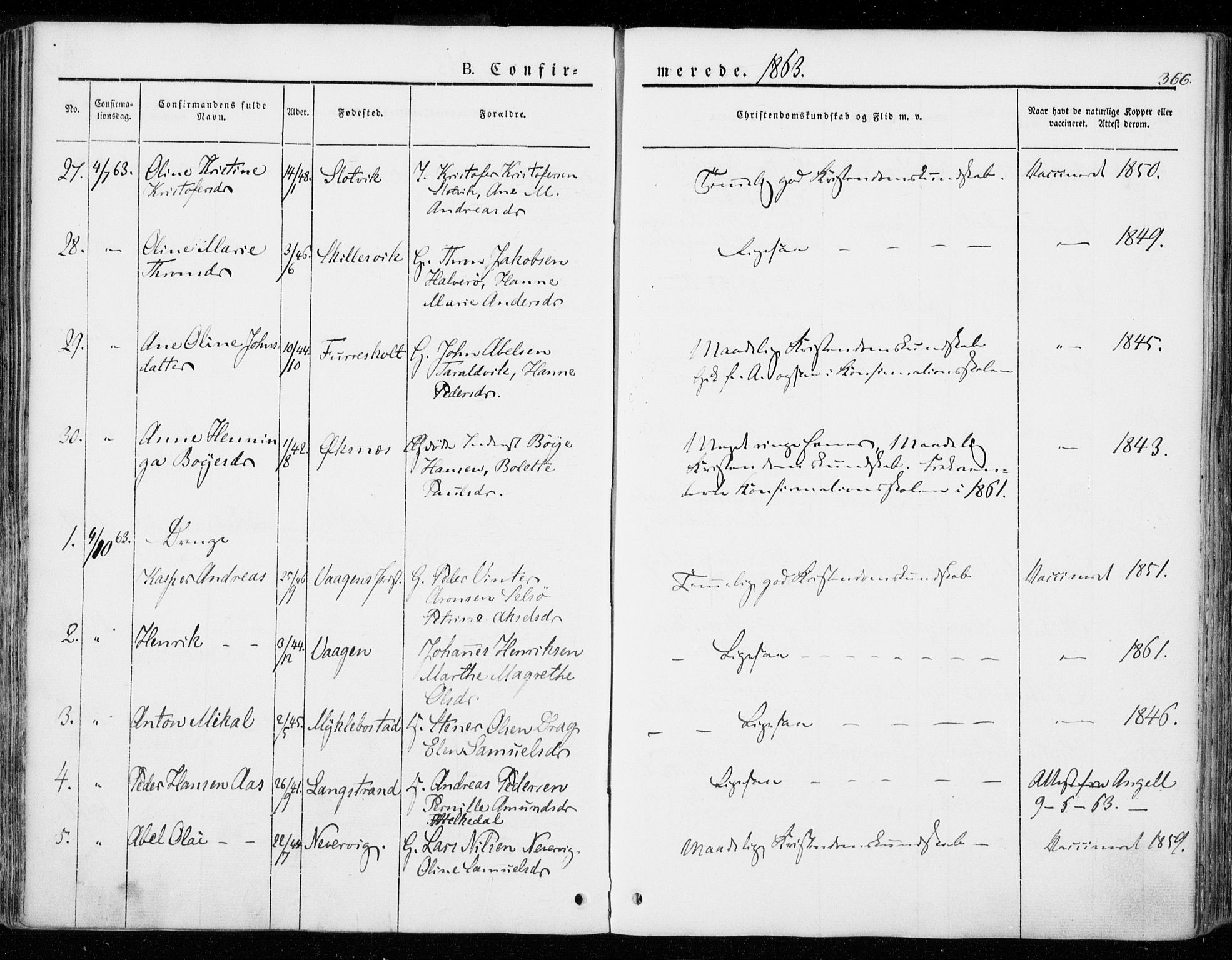 Ministerialprotokoller, klokkerbøker og fødselsregistre - Nordland, AV/SAT-A-1459/872/L1033: Parish register (official) no. 872A08, 1840-1863, p. 366