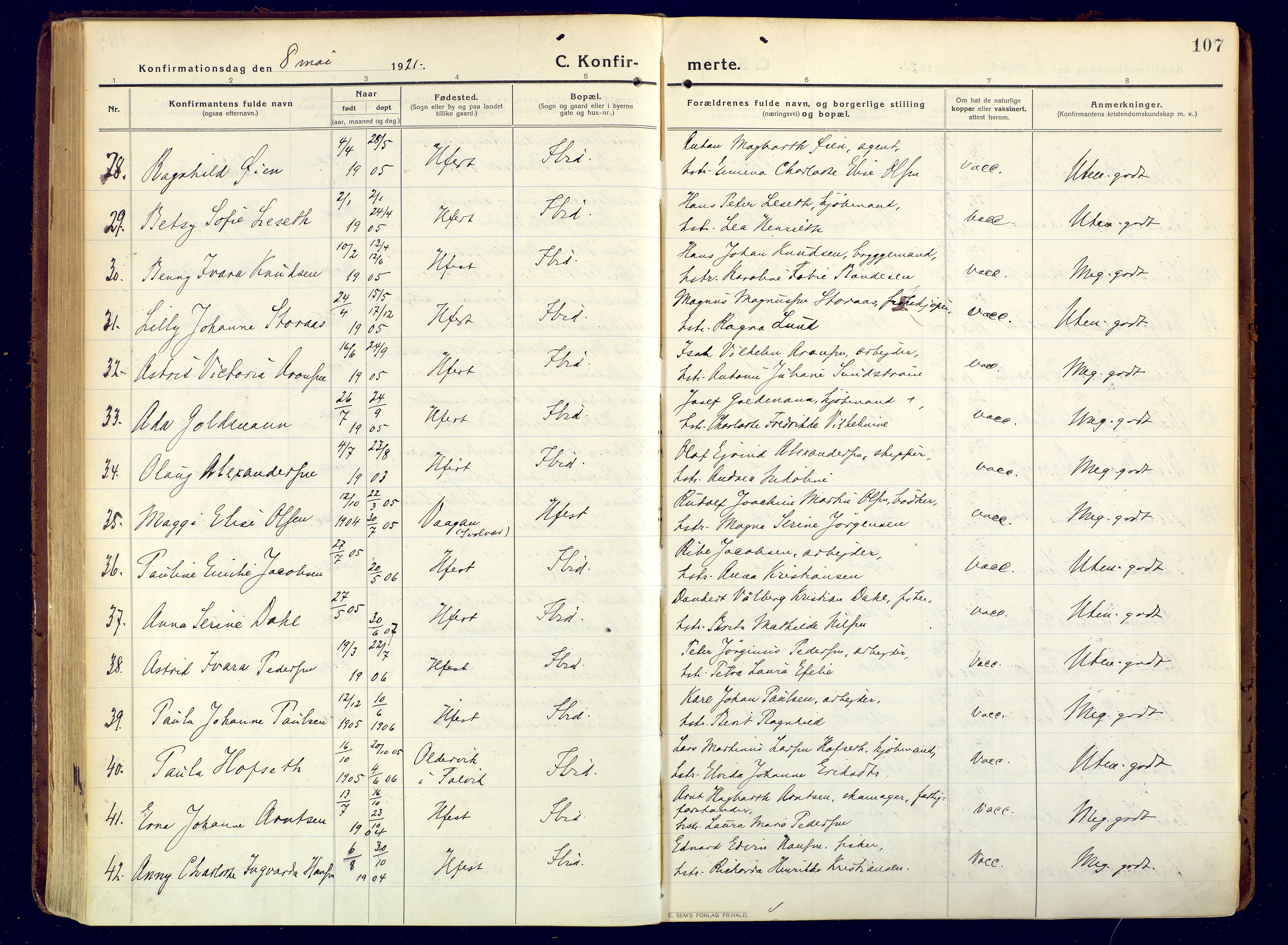 Hammerfest sokneprestkontor, AV/SATØ-S-1347/H/Ha/L0015.kirke: Parish register (official) no. 15, 1916-1923, p. 107