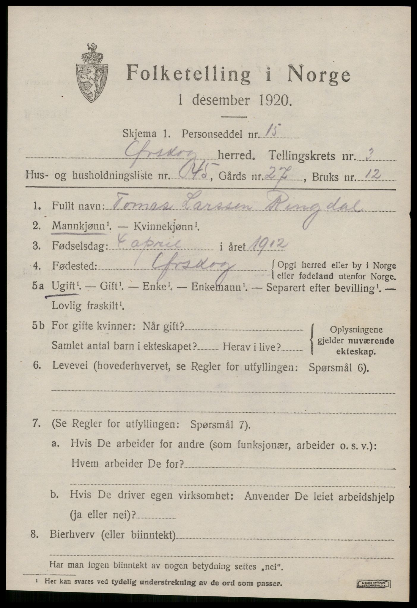 SAT, 1920 census for Ørskog, 1920, p. 2188