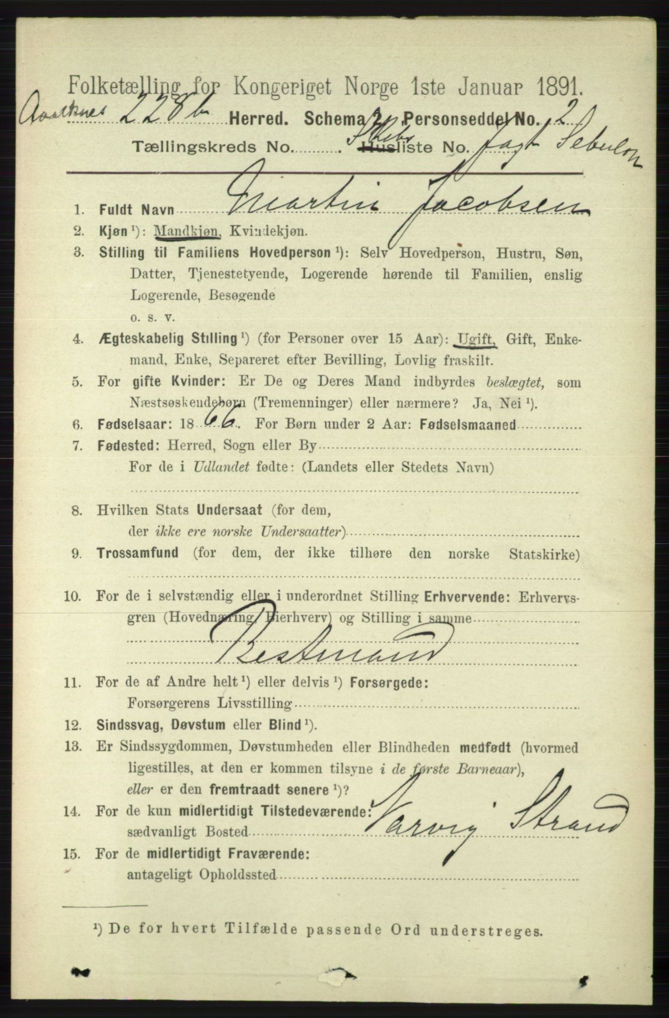 RA, 1891 census for 1147 Avaldsnes, 1891, p. 6648