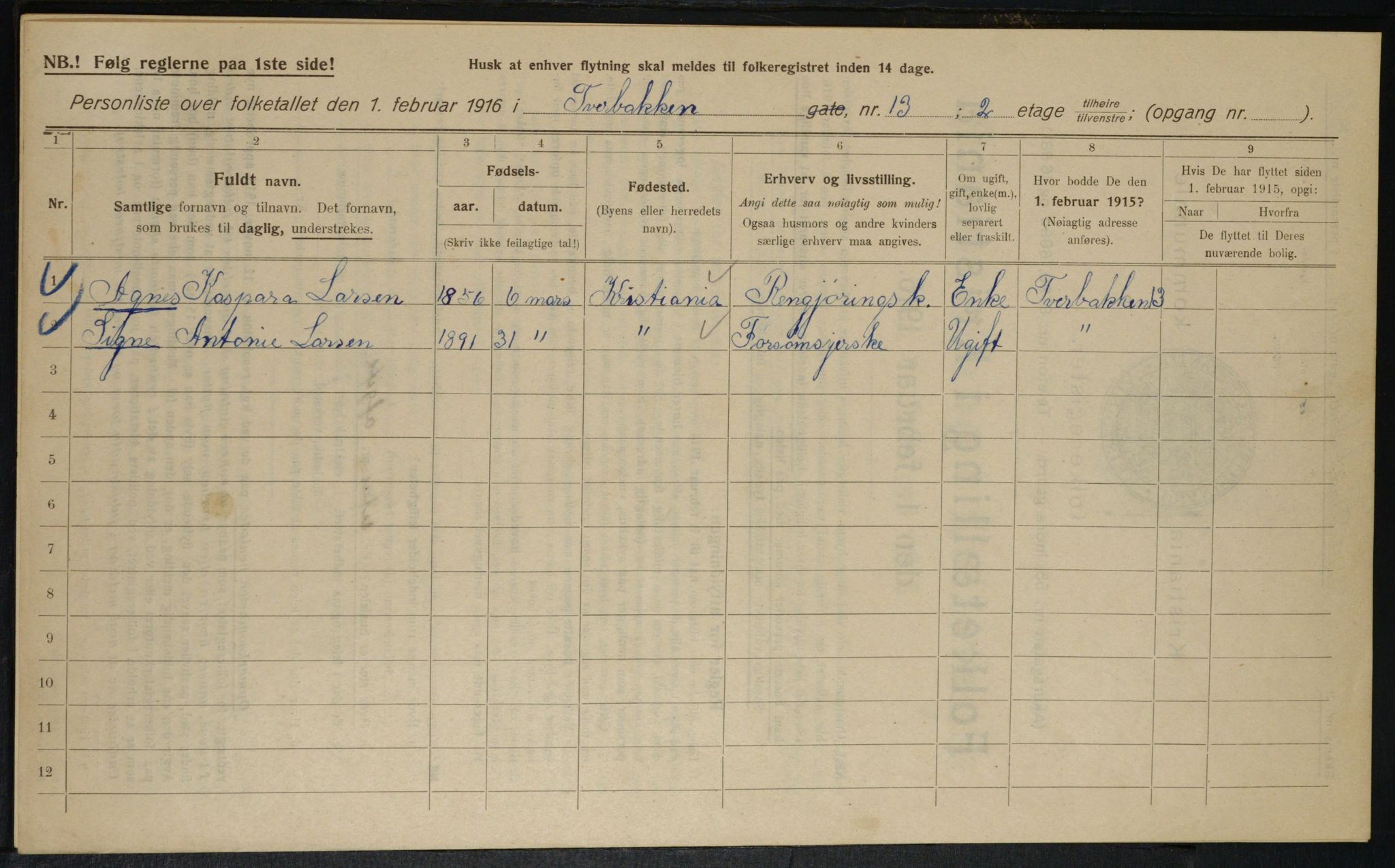 OBA, Municipal Census 1916 for Kristiania, 1916, p. 120659