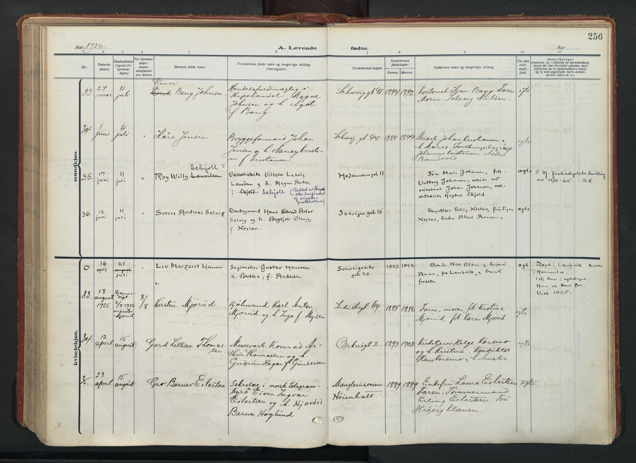 Vålerengen prestekontor Kirkebøker, SAO/A-10878/F/Fa/L0004: Parish register (official) no. 4, 1915-1929, p. 256
