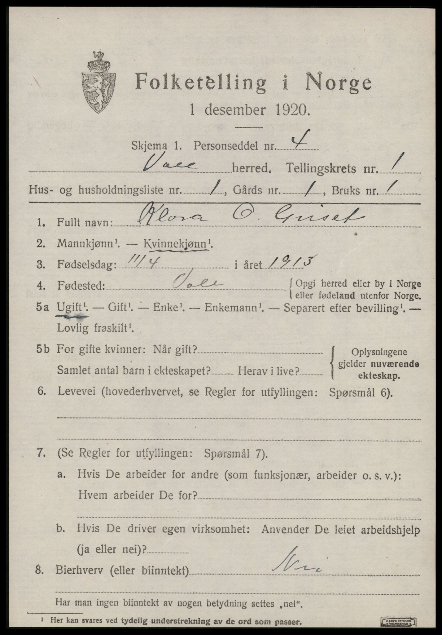 SAT, 1920 census for Voll, 1920, p. 331