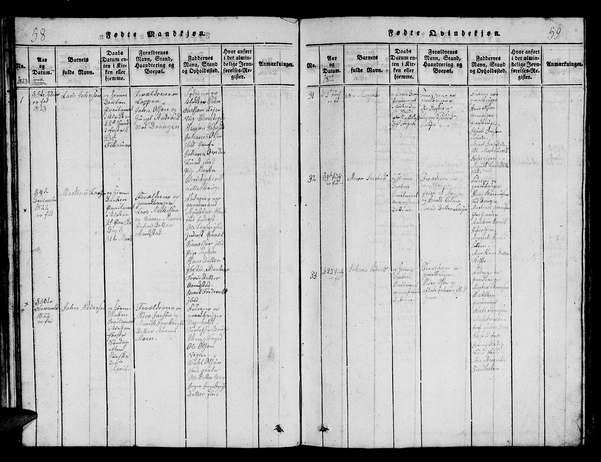 Ibestad sokneprestembete, SATØ/S-0077/H/Ha/Hab/L0002klokker: Parish register (copy) no. 2, 1821-1833, p. 58-59