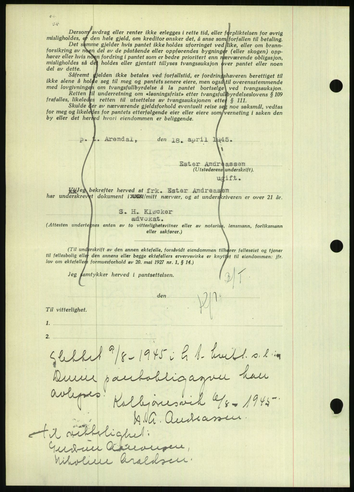 Nedenes sorenskriveri, AV/SAK-1221-0006/G/Gb/Gbb/L0002: Mortgage book no. II, 1942-1945, Diary no: : 258/1945