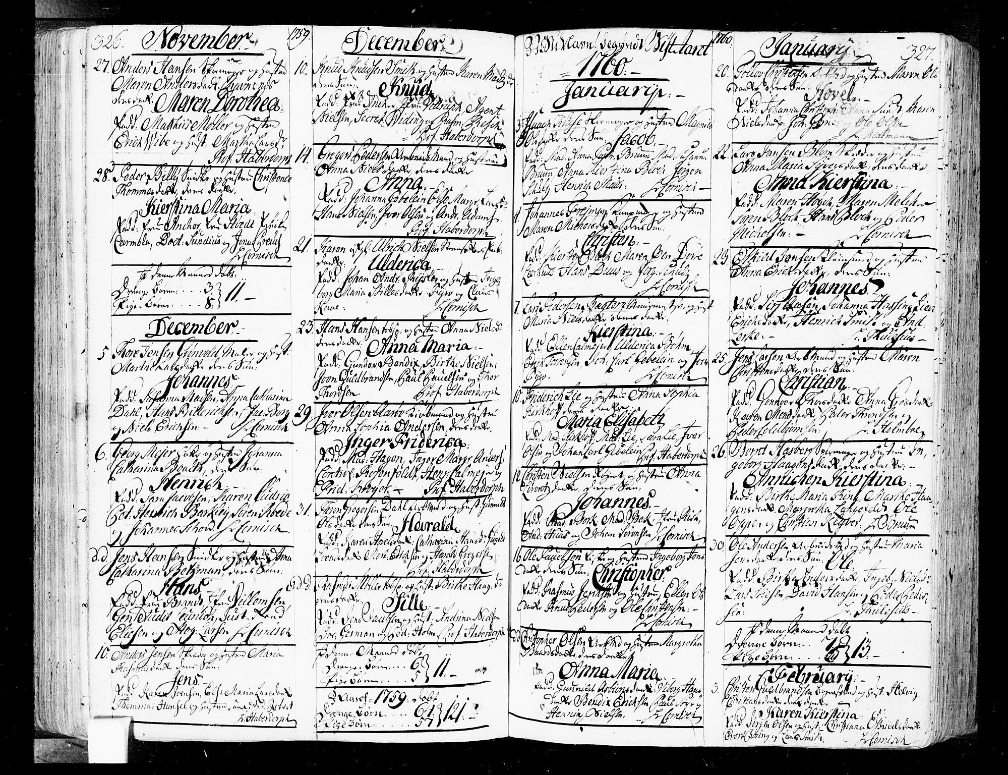 Oslo domkirke Kirkebøker, SAO/A-10752/F/Fa/L0004: Parish register (official) no. 4, 1743-1786, p. 326-327