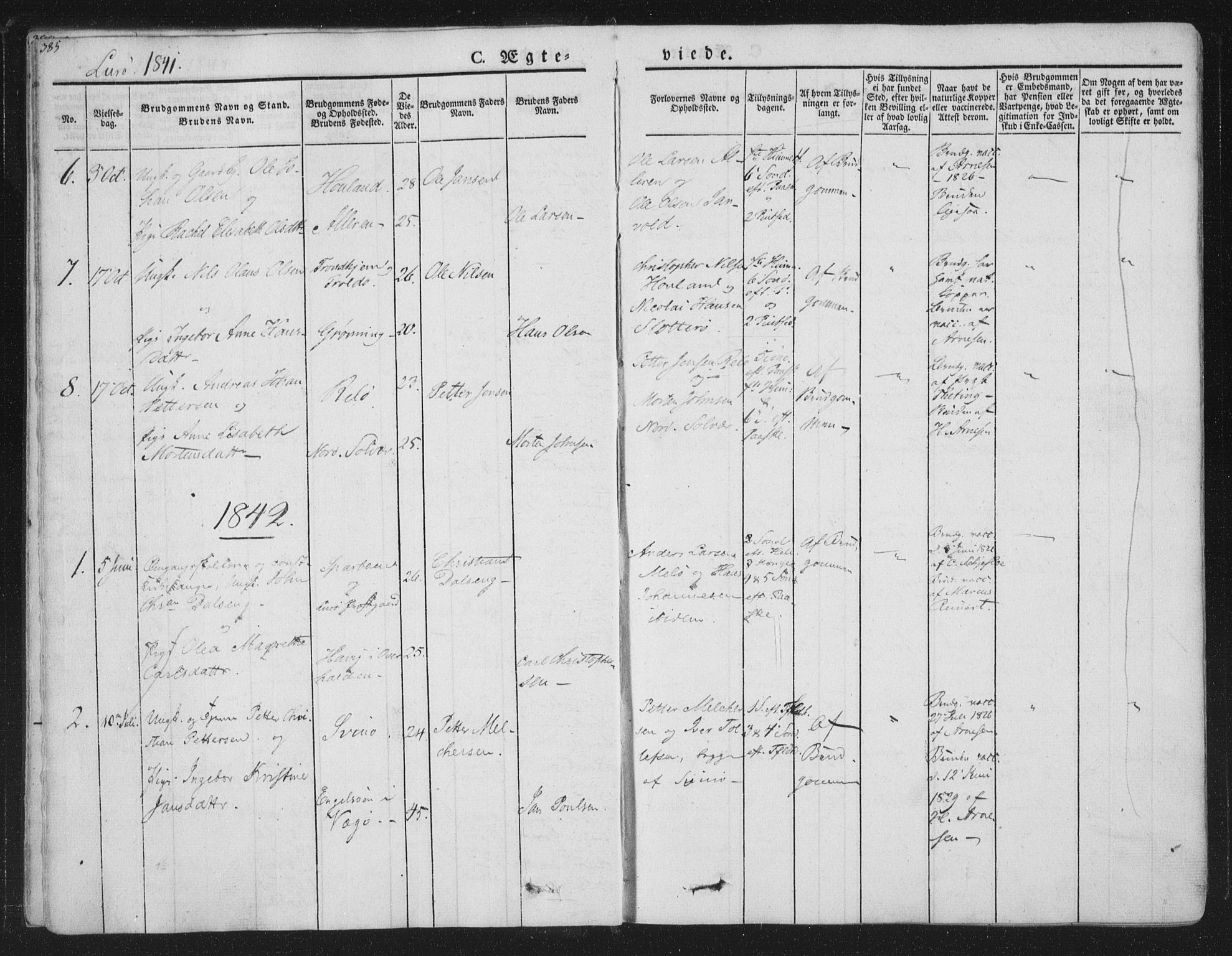 Ministerialprotokoller, klokkerbøker og fødselsregistre - Nordland, AV/SAT-A-1459/839/L0566: Parish register (official) no. 839A03, 1825-1862, p. 385