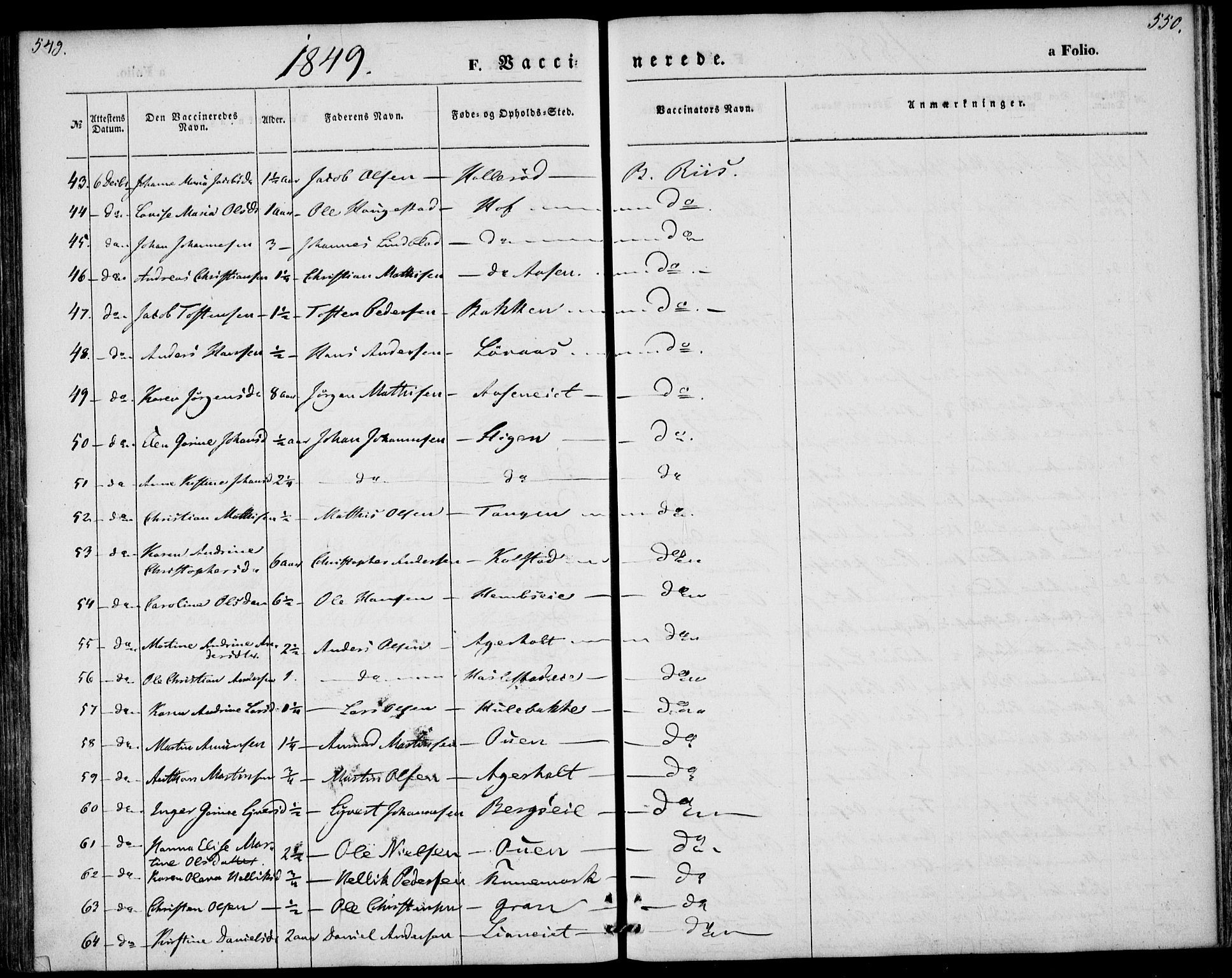 Hof kirkebøker, AV/SAKO-A-64/F/Fa/L0005: Parish register (official) no. I 5, 1844-1851, p. 549-550