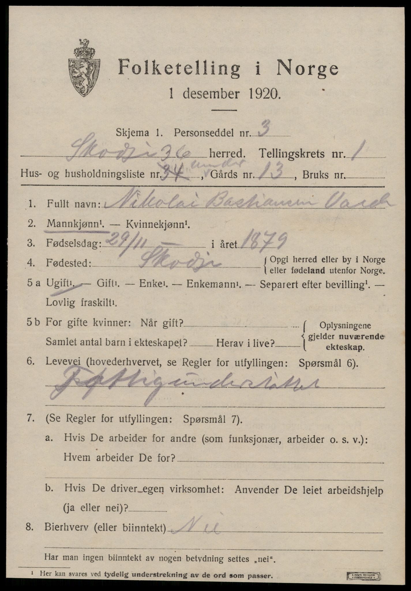 SAT, 1920 census for Skodje, 1920, p. 1099