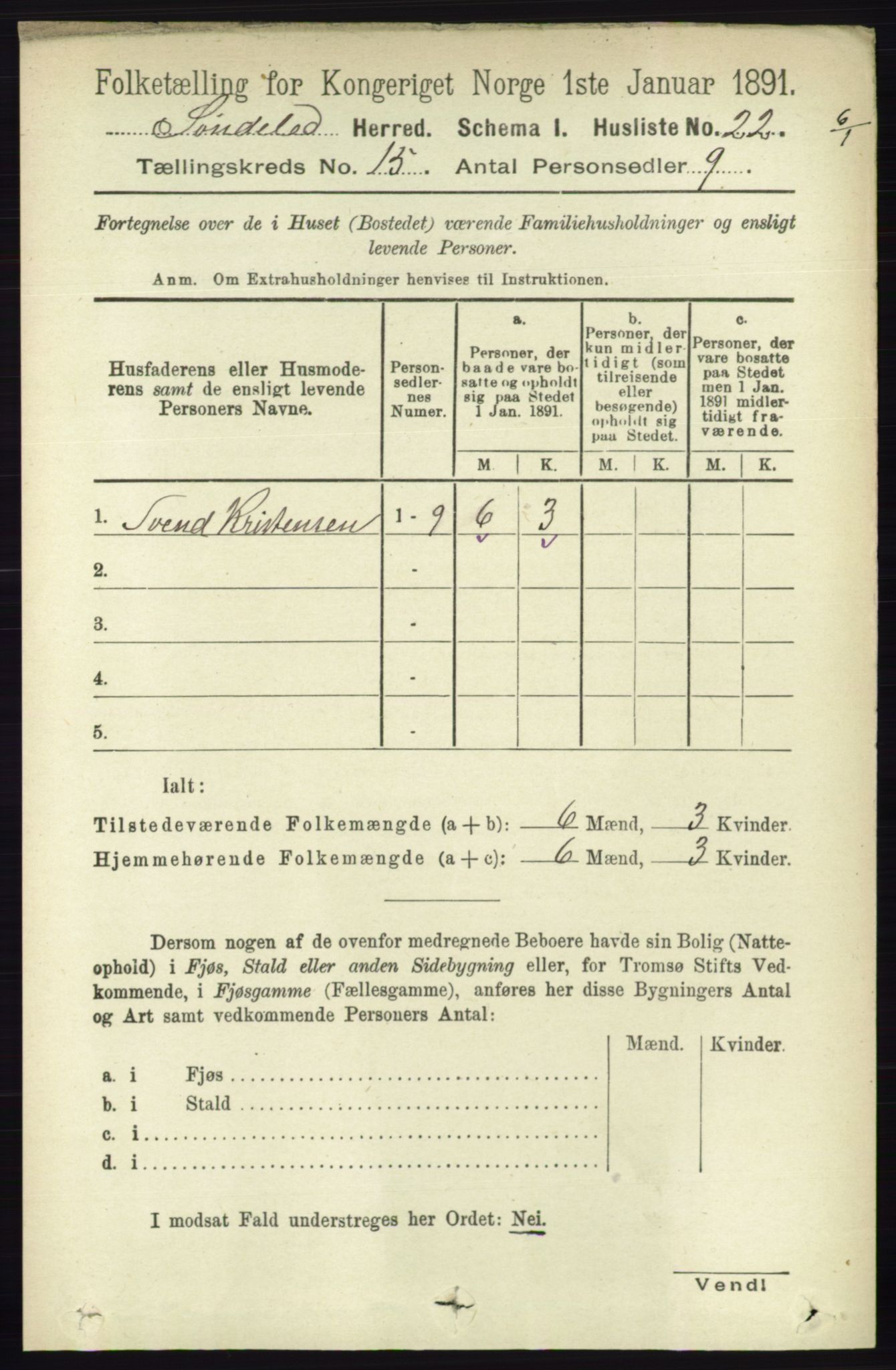 RA, 1891 census for 0913 Søndeled, 1891, p. 4325