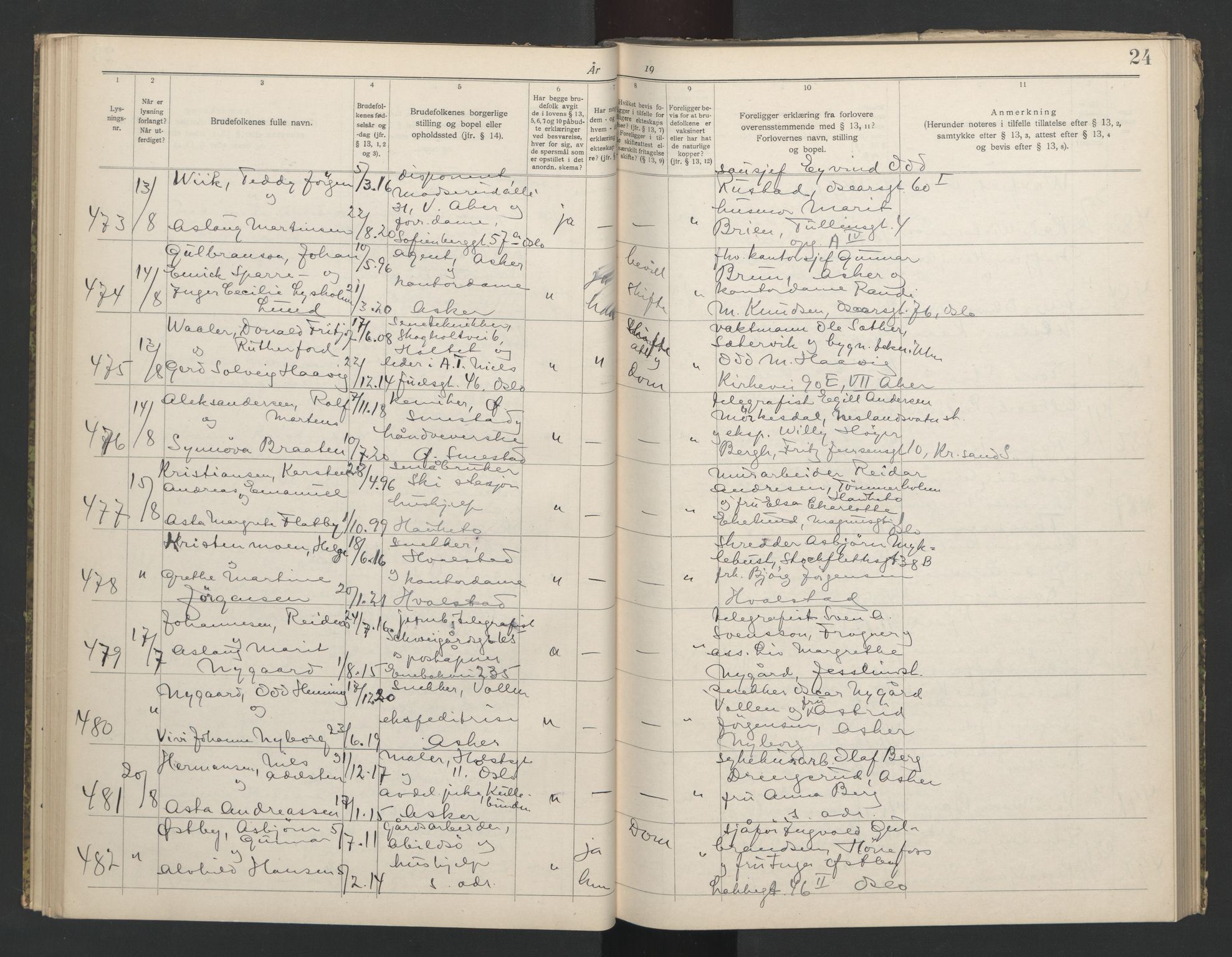 Aker sorenskriveri, AV/SAO-A-10895/L/Lb/L0002: Lysningsbok, 1942-1943, p. 24