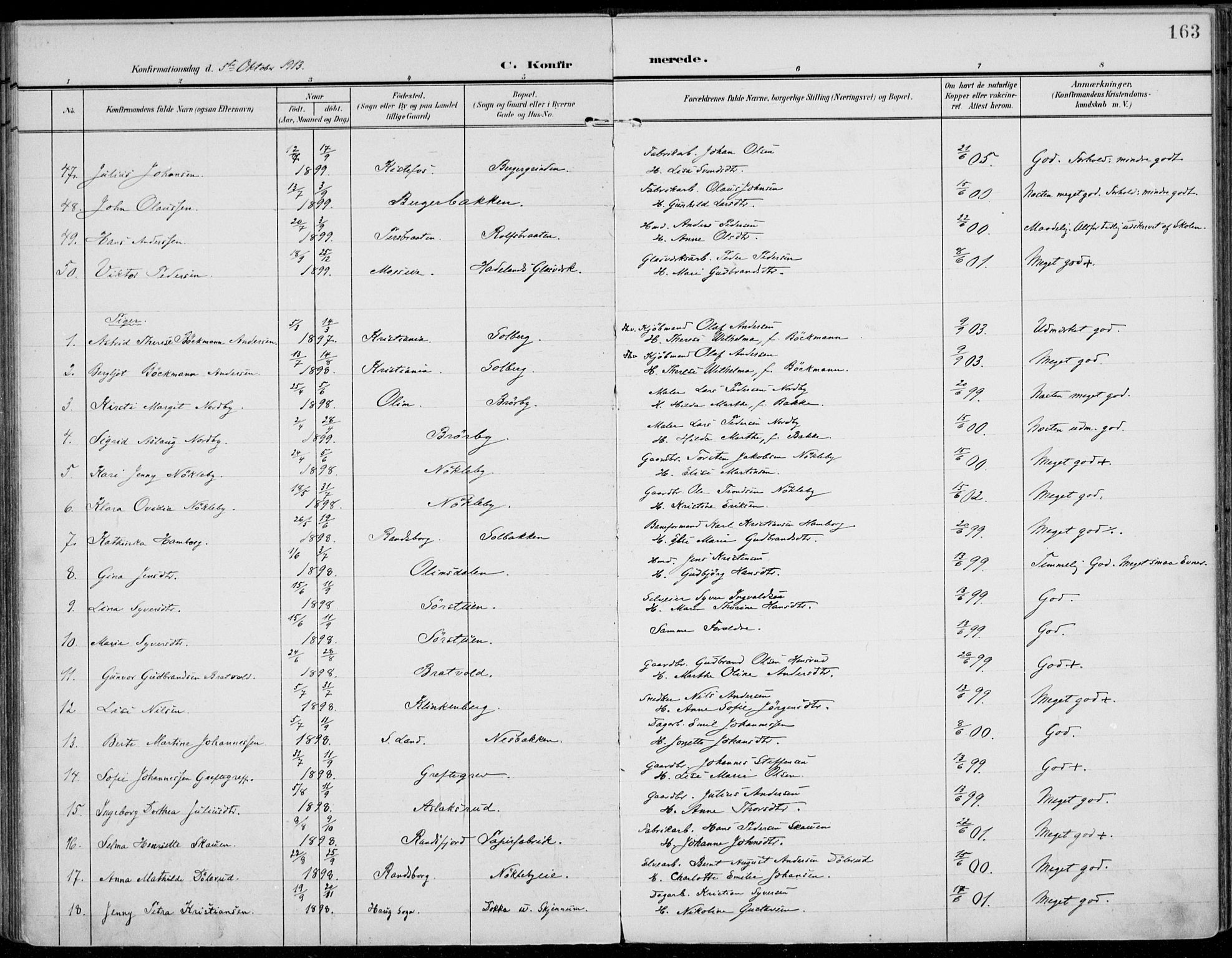 Jevnaker prestekontor, AV/SAH-PREST-116/H/Ha/Haa/L0011: Parish register (official) no. 11, 1902-1913, p. 163