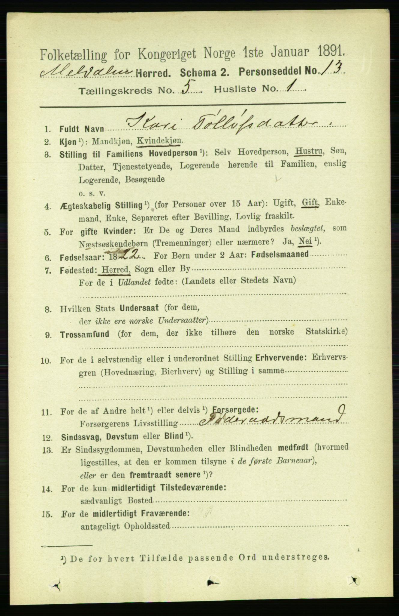 RA, 1891 census for 1636 Meldal, 1891, p. 2527