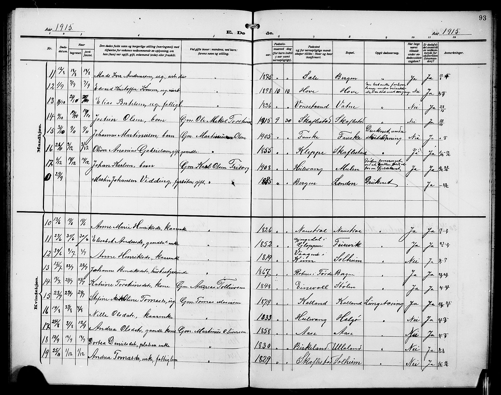 Førde sokneprestembete, AV/SAB-A-79901/H/Hab/Habd/L0007: Parish register (copy) no. D 7, 1912-1922, p. 93