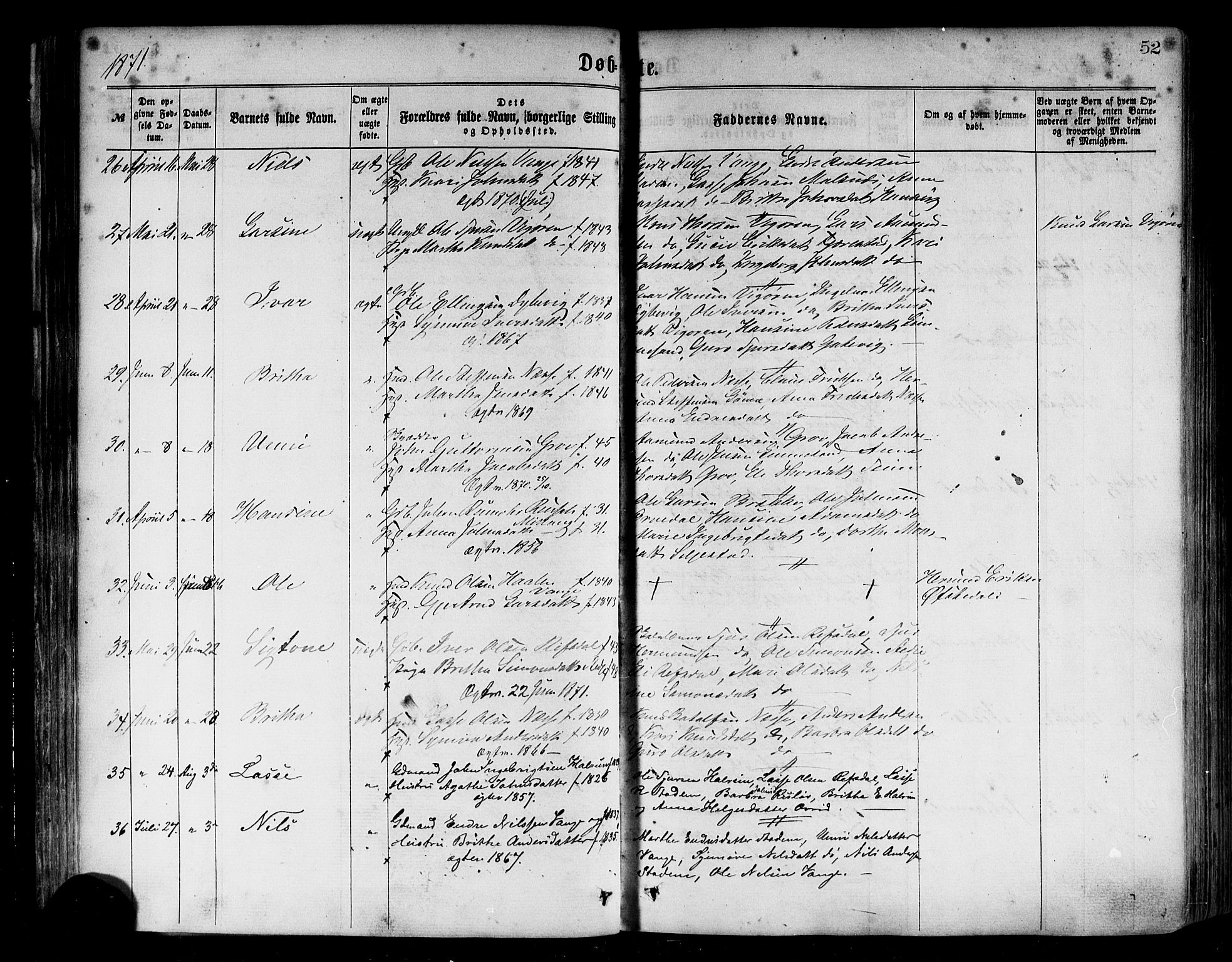 Vik sokneprestembete, SAB/A-81501: Parish register (official) no. A 9, 1866-1877, p. 52