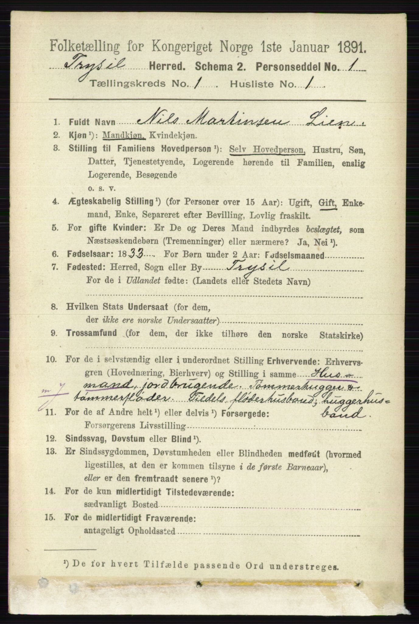 RA, 1891 census for 0428 Trysil, 1891, p. 118