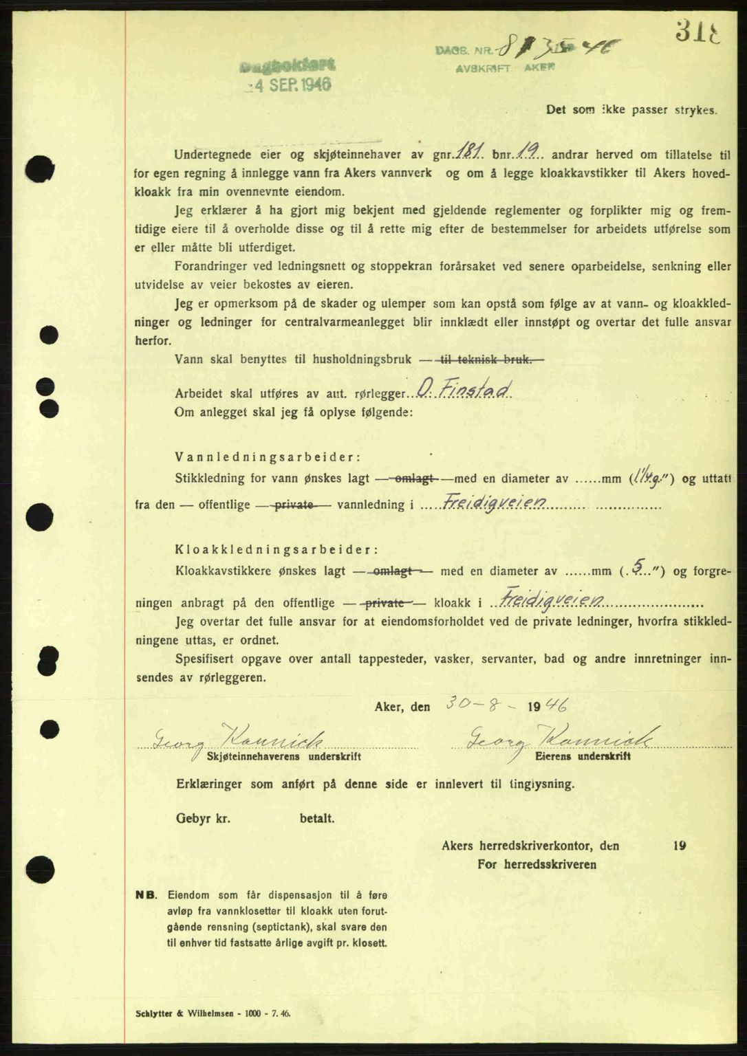 Aker herredsskriveri, AV/SAO-A-10896/G/Gb/Gba/Gbab/L0070: Mortgage book no. A190, 1946-1946, Diary no: : 8135/1946