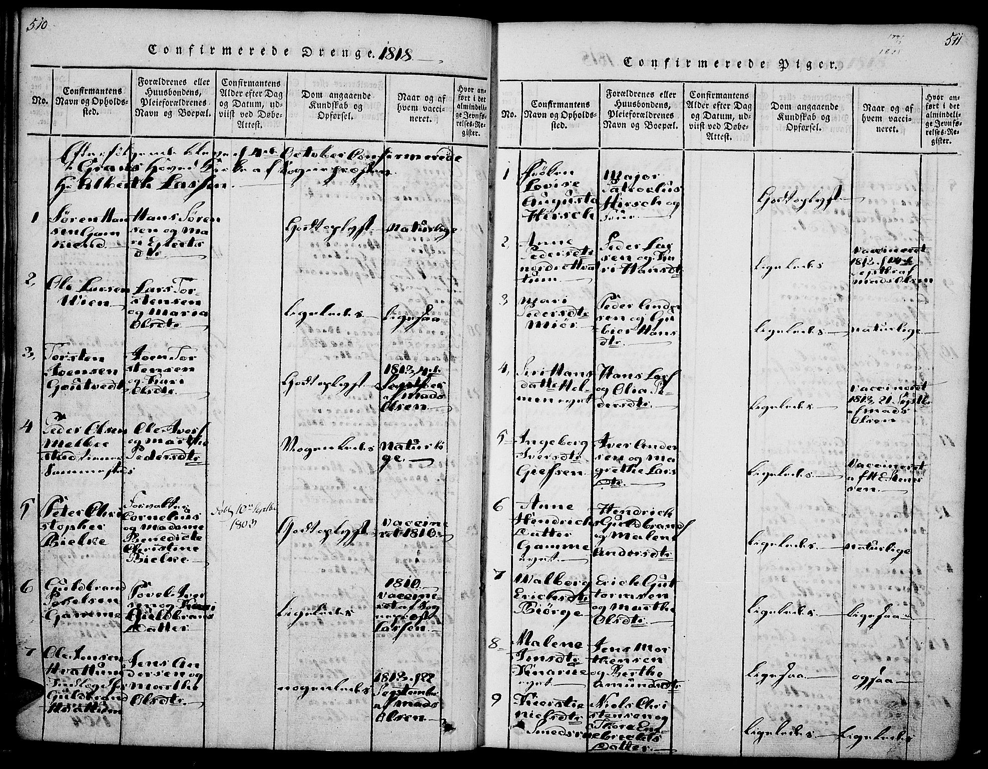 Gran prestekontor, AV/SAH-PREST-112/H/Ha/Haa/L0009: Parish register (official) no. 9, 1815-1824, p. 510-511