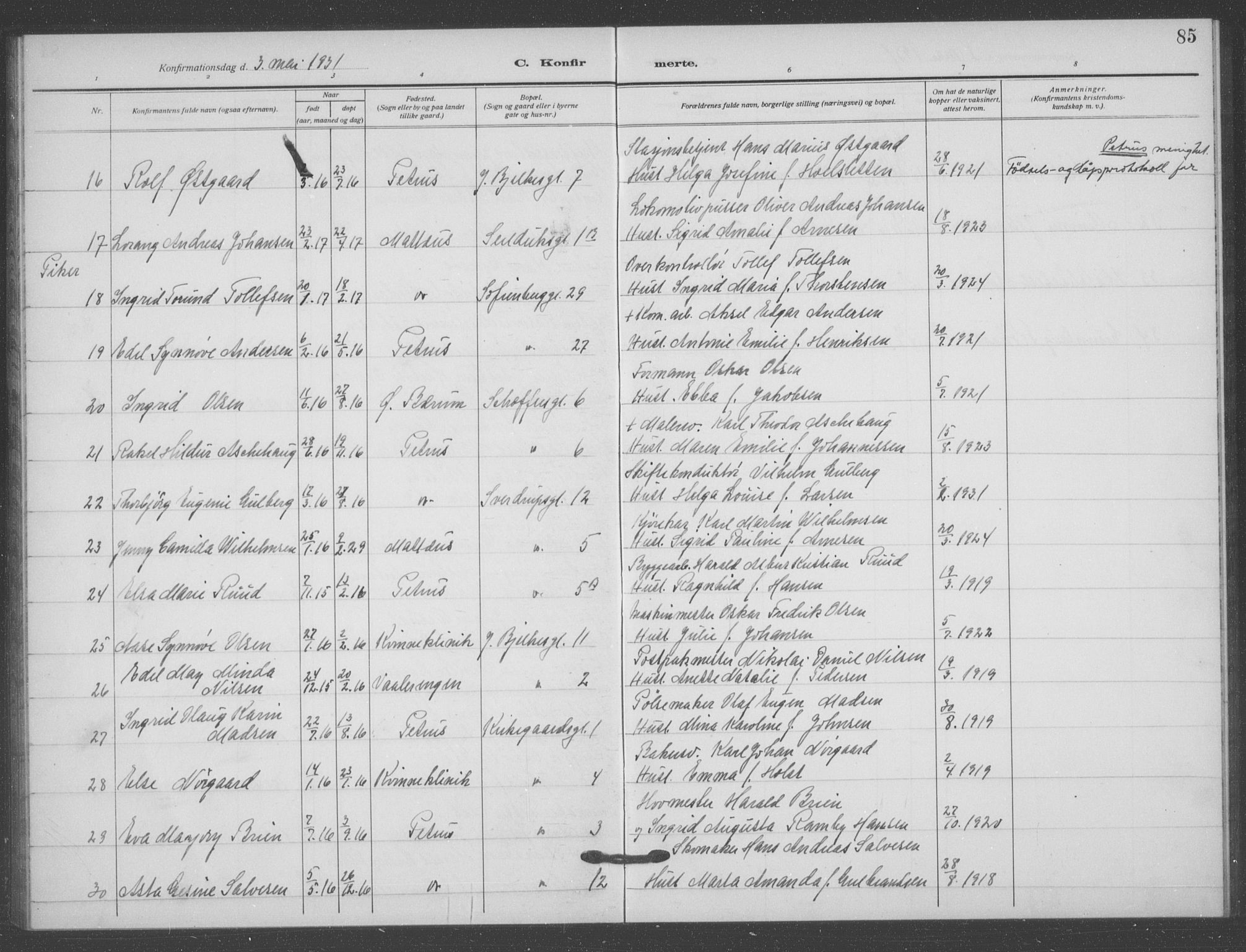 Matteus prestekontor Kirkebøker, SAO/A-10870/F/Fa/L0002: Parish register (official) no. 2, 1917-1938, p. 85