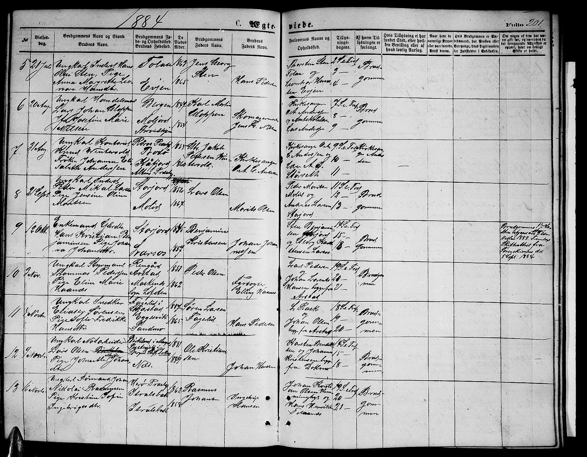 Ministerialprotokoller, klokkerbøker og fødselsregistre - Nordland, SAT/A-1459/846/L0653: Parish register (copy) no. 846C03, 1872-1887, p. 201