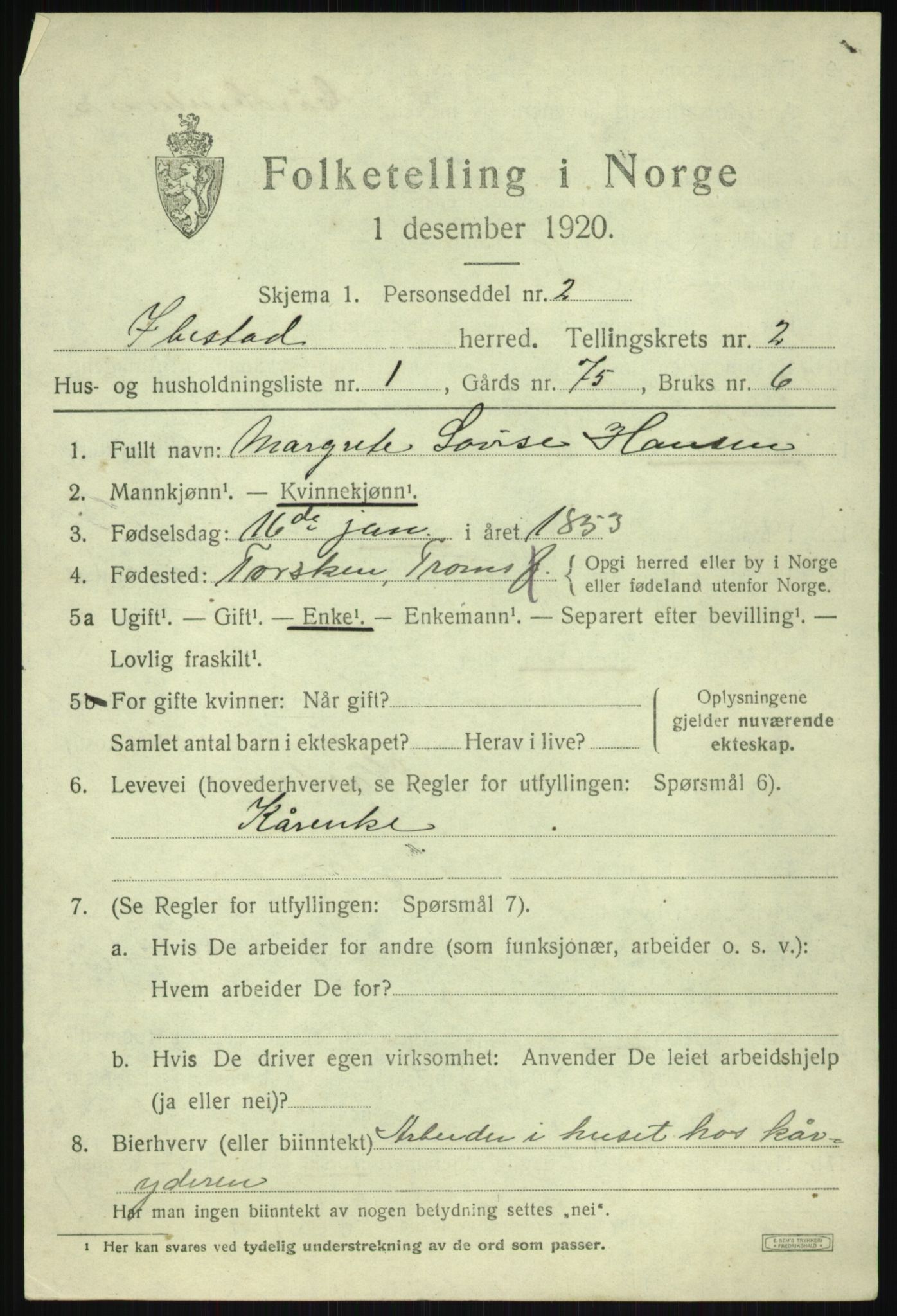 SATØ, 1920 census for Ibestad, 1920, p. 6995