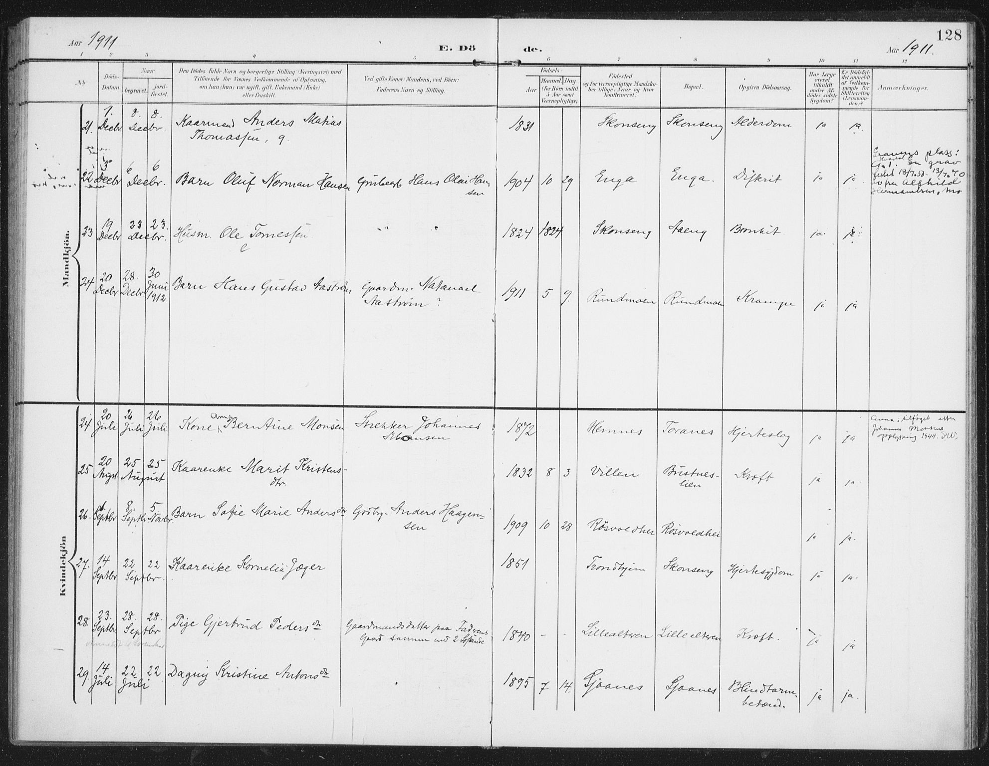 Ministerialprotokoller, klokkerbøker og fødselsregistre - Nordland, AV/SAT-A-1459/827/L0403: Parish register (official) no. 827A15, 1903-1912, p. 128