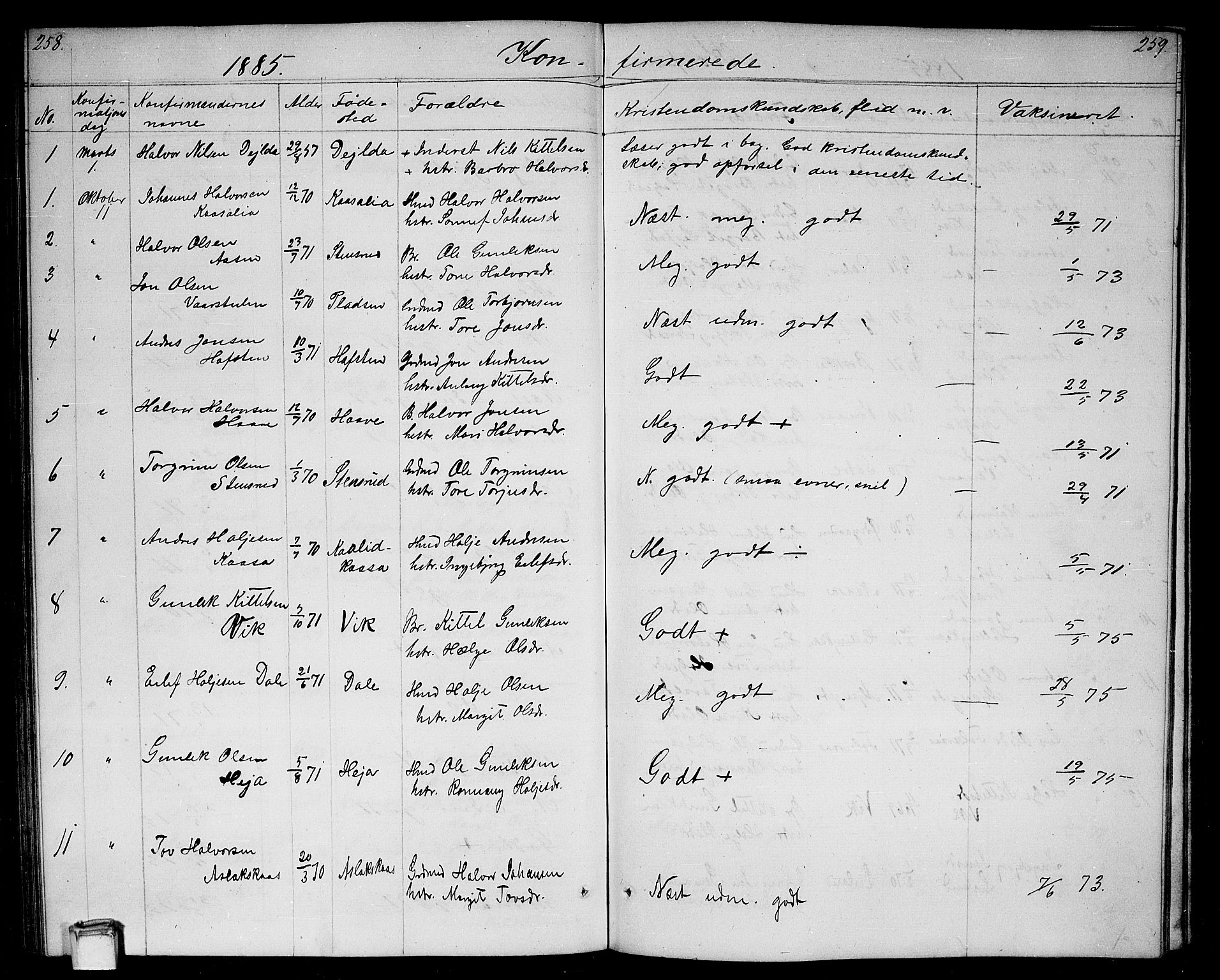 Gransherad kirkebøker, SAKO/A-267/G/Ga/L0002: Parish register (copy) no. I 2, 1854-1886, p. 258-259