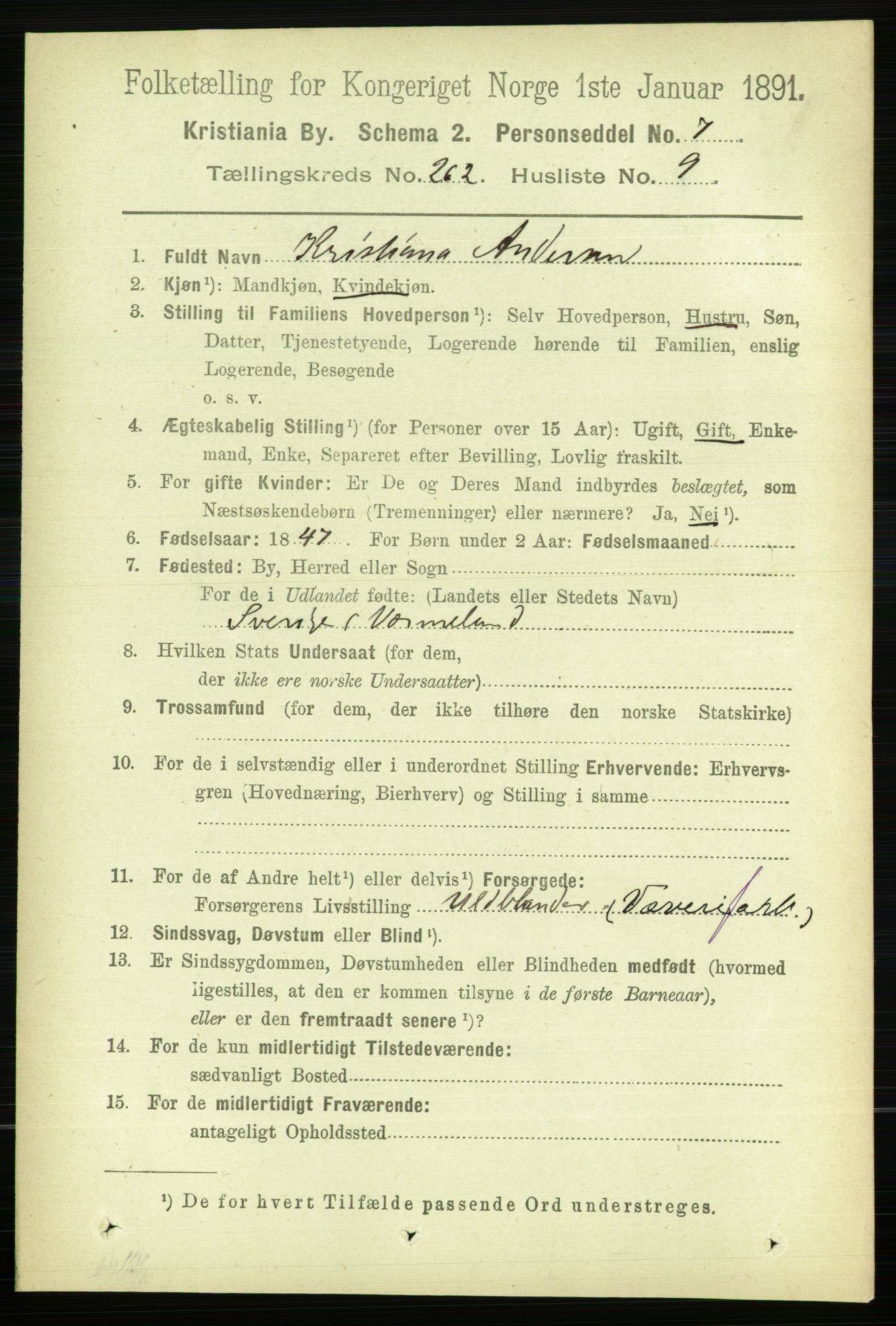 RA, 1891 census for 0301 Kristiania, 1891, p. 159260