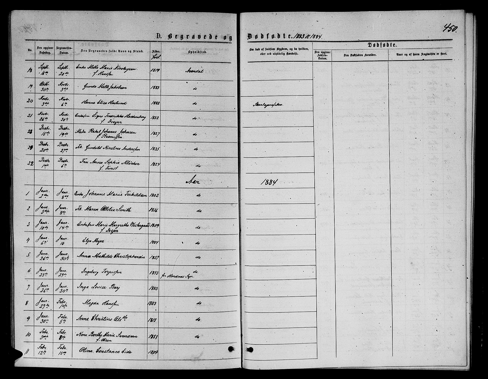 Arendal sokneprestkontor, Trefoldighet, AV/SAK-1111-0040/F/Fb/L0005: Parish register (copy) no. B 5, 1874-1888, p. 450