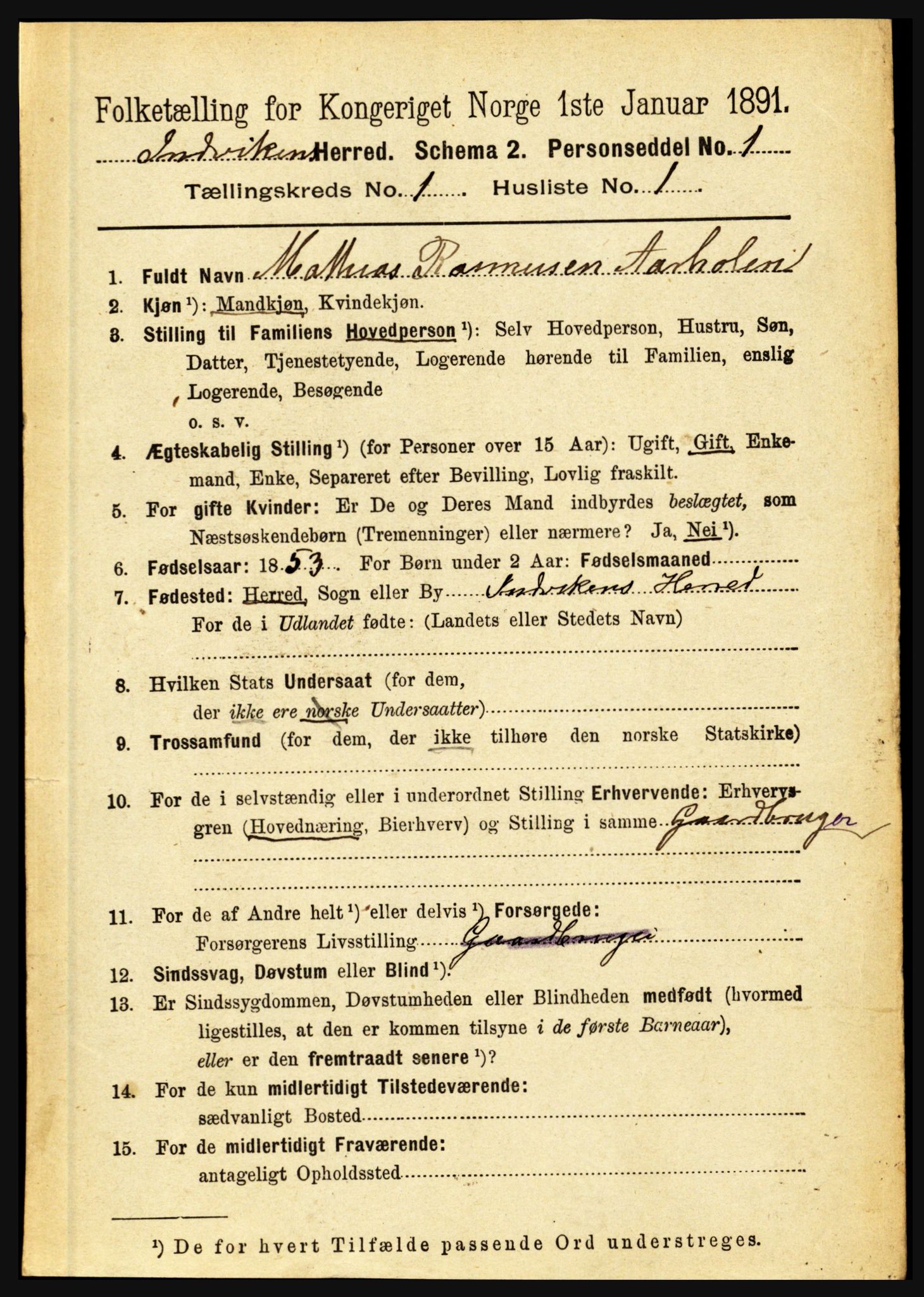 RA, 1891 census for 1447 Innvik, 1891, p. 104