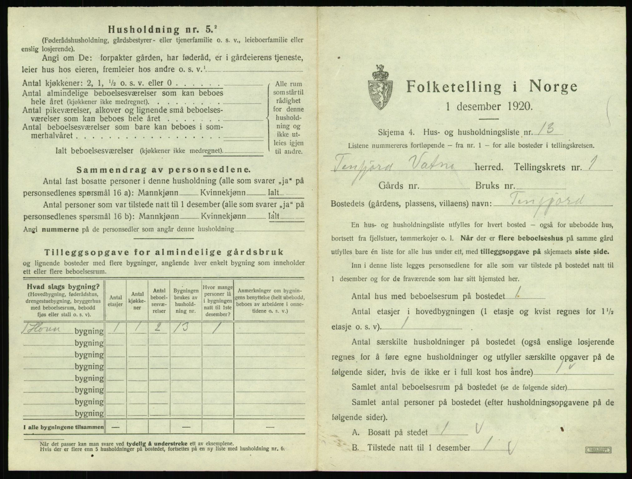 SAT, 1920 census for Vatne, 1920, p. 64