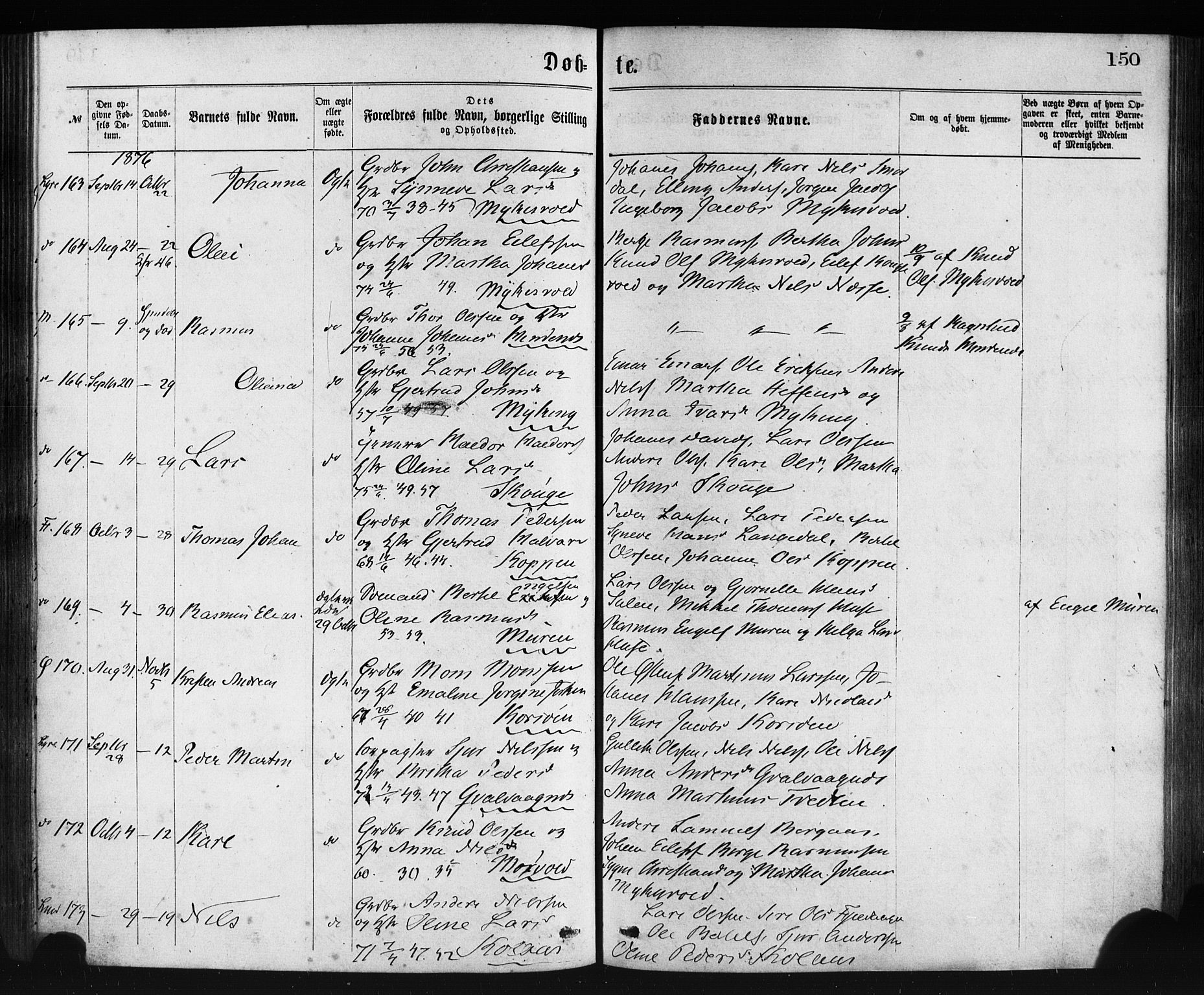 Lindås Sokneprestembete, AV/SAB-A-76701/H/Haa/Haaa/L0018: Parish register (official) no. A 18, 1869-1885, p. 150