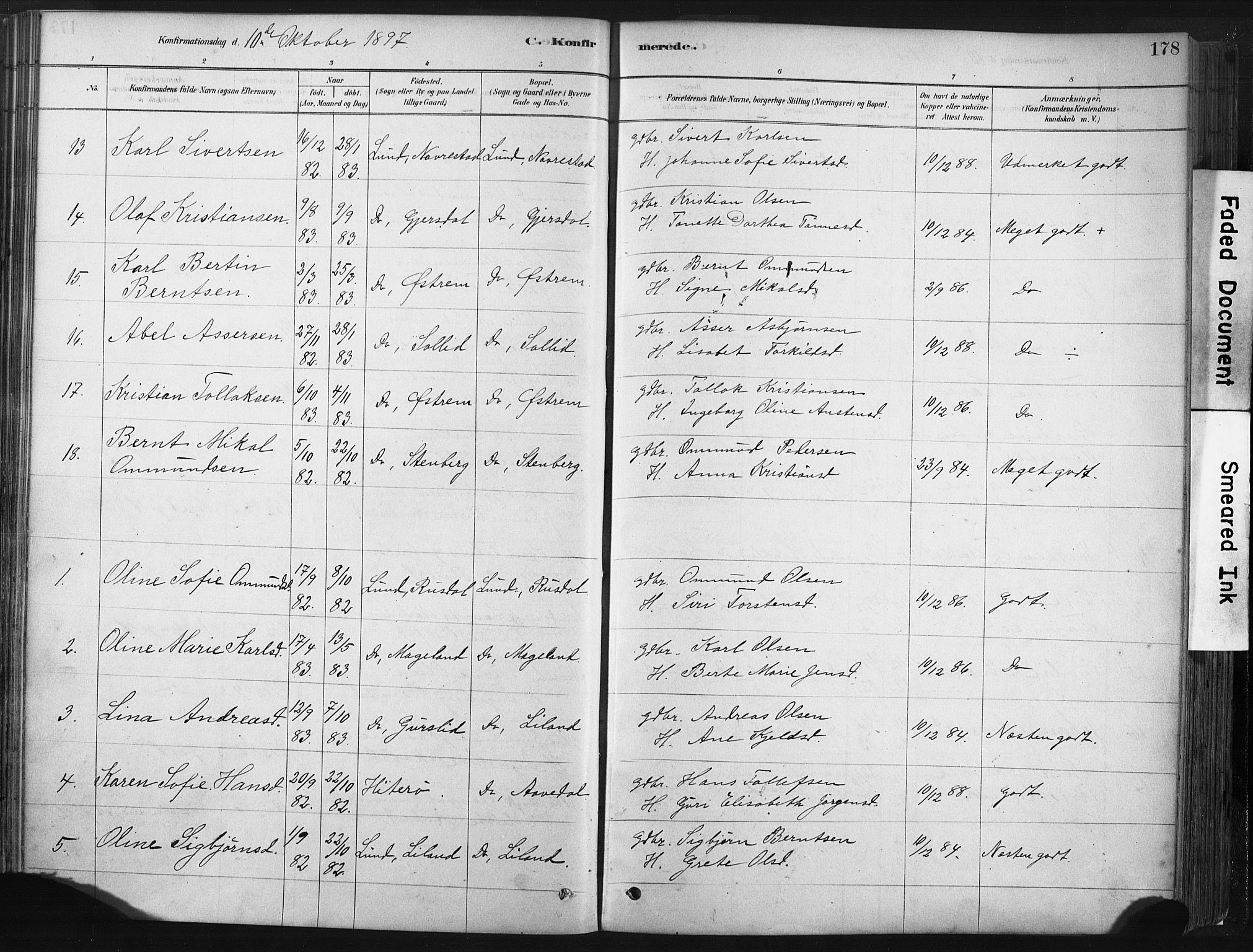 Lund sokneprestkontor, AV/SAST-A-101809/S06/L0011: Parish register (official) no. A 10, 1877-1904, p. 178