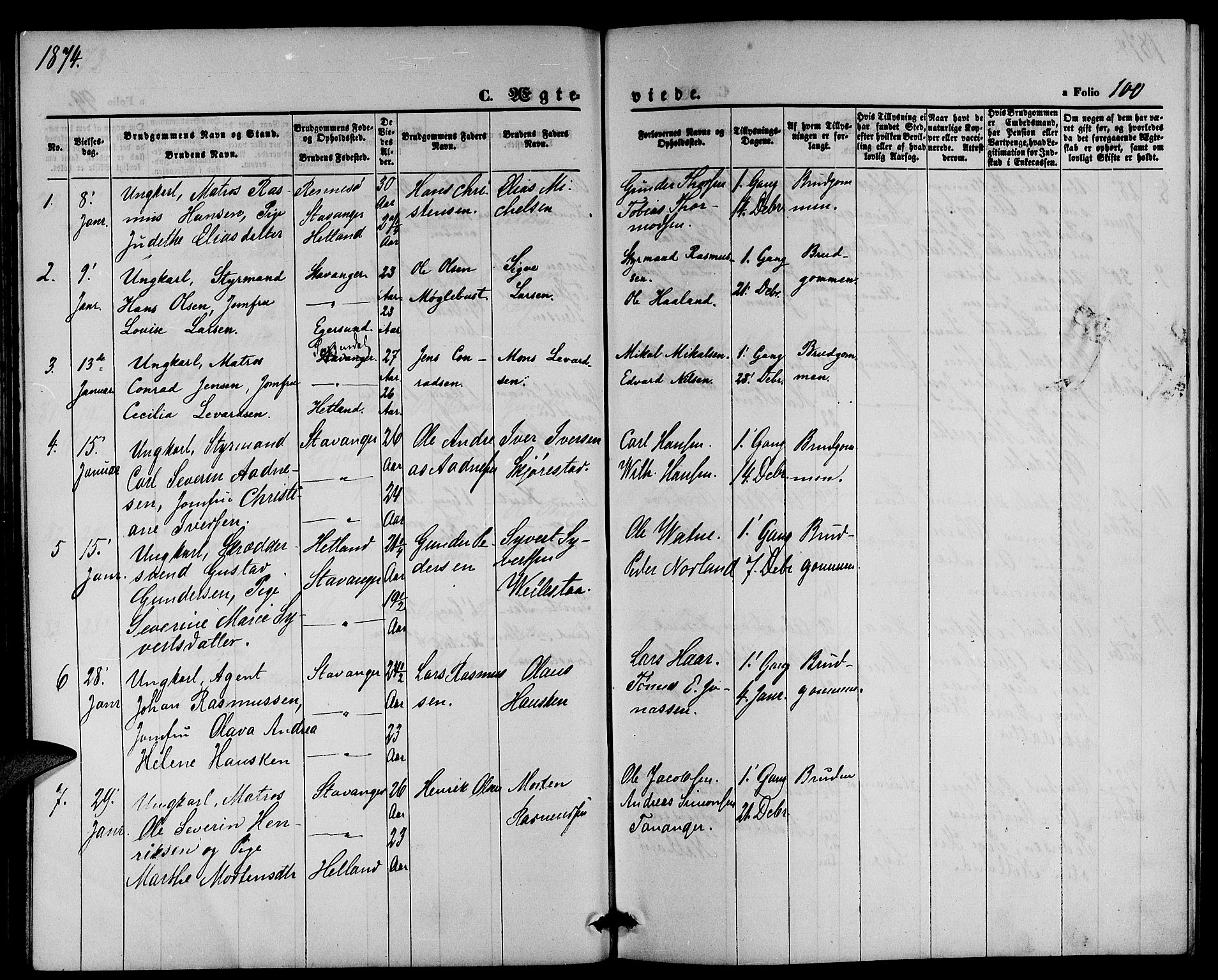 St. Petri sokneprestkontor, SAST/A-101813/001/30/30BB/L0002: Parish register (copy) no. B 2, 1865-1885, p. 100