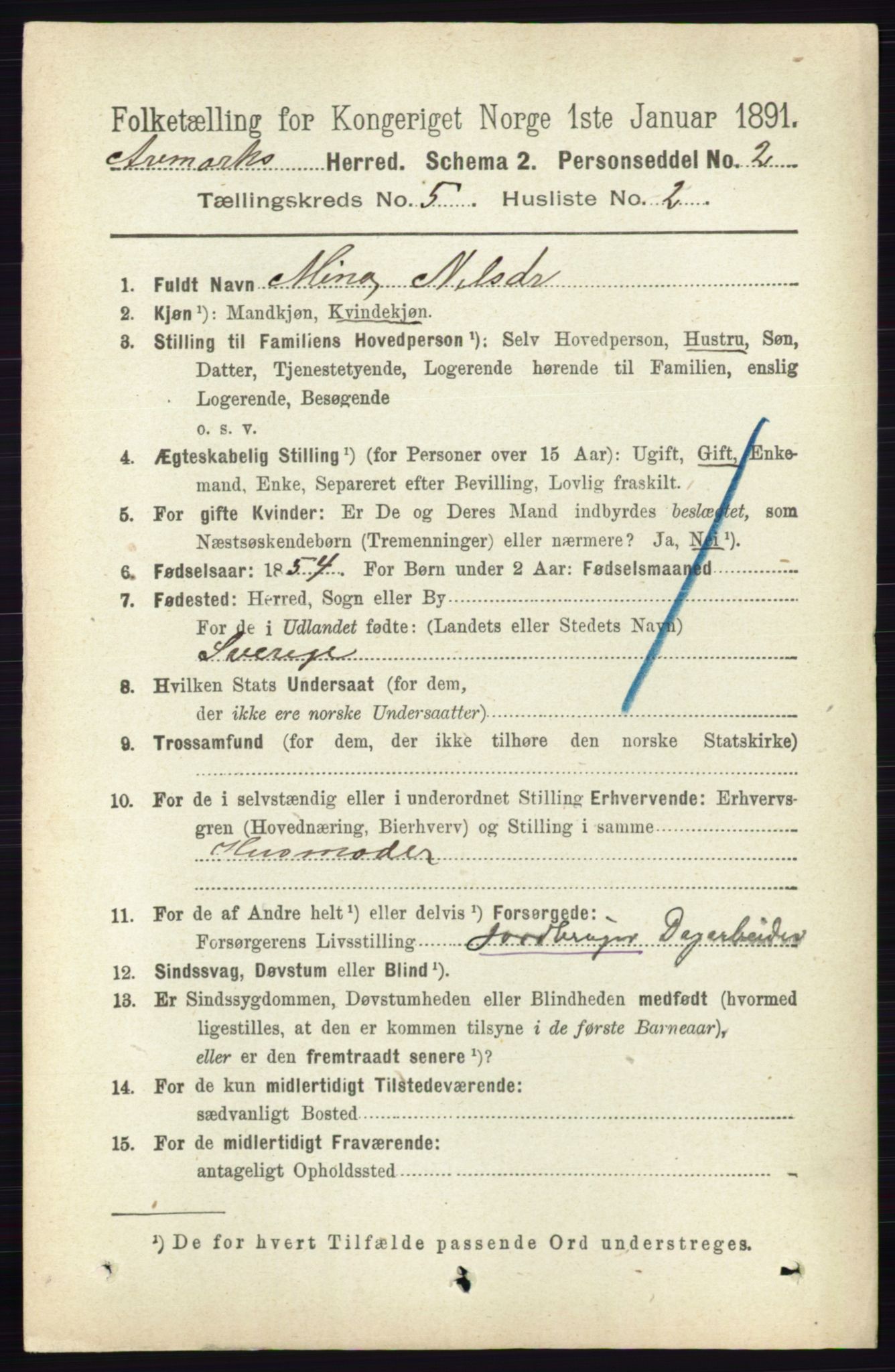 RA, 1891 census for 0118 Aremark, 1891, p. 2482