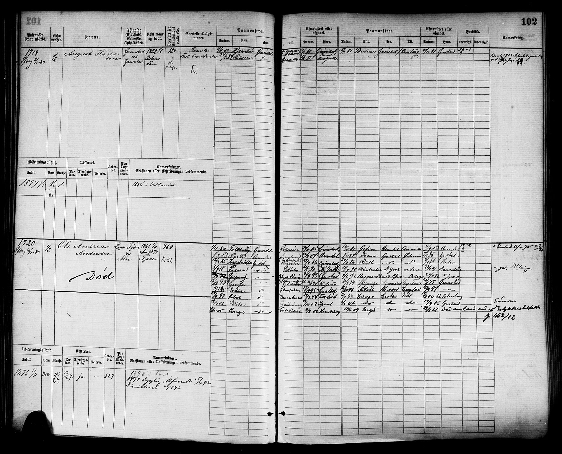 Grimstad mønstringskrets, AV/SAK-2031-0013/F/Fb/L0003: Hovedrulle nr 1517-2276, F-6, 1877-1888, p. 108