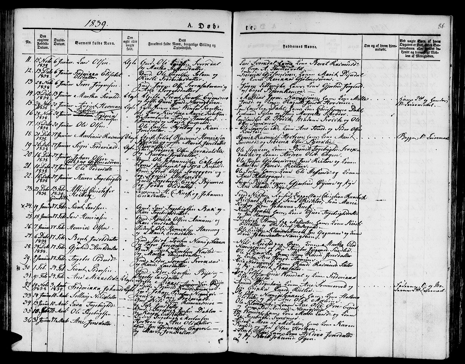 Ministerialprotokoller, klokkerbøker og fødselsregistre - Sør-Trøndelag, SAT/A-1456/668/L0804: Parish register (official) no. 668A04, 1826-1839, p. 86