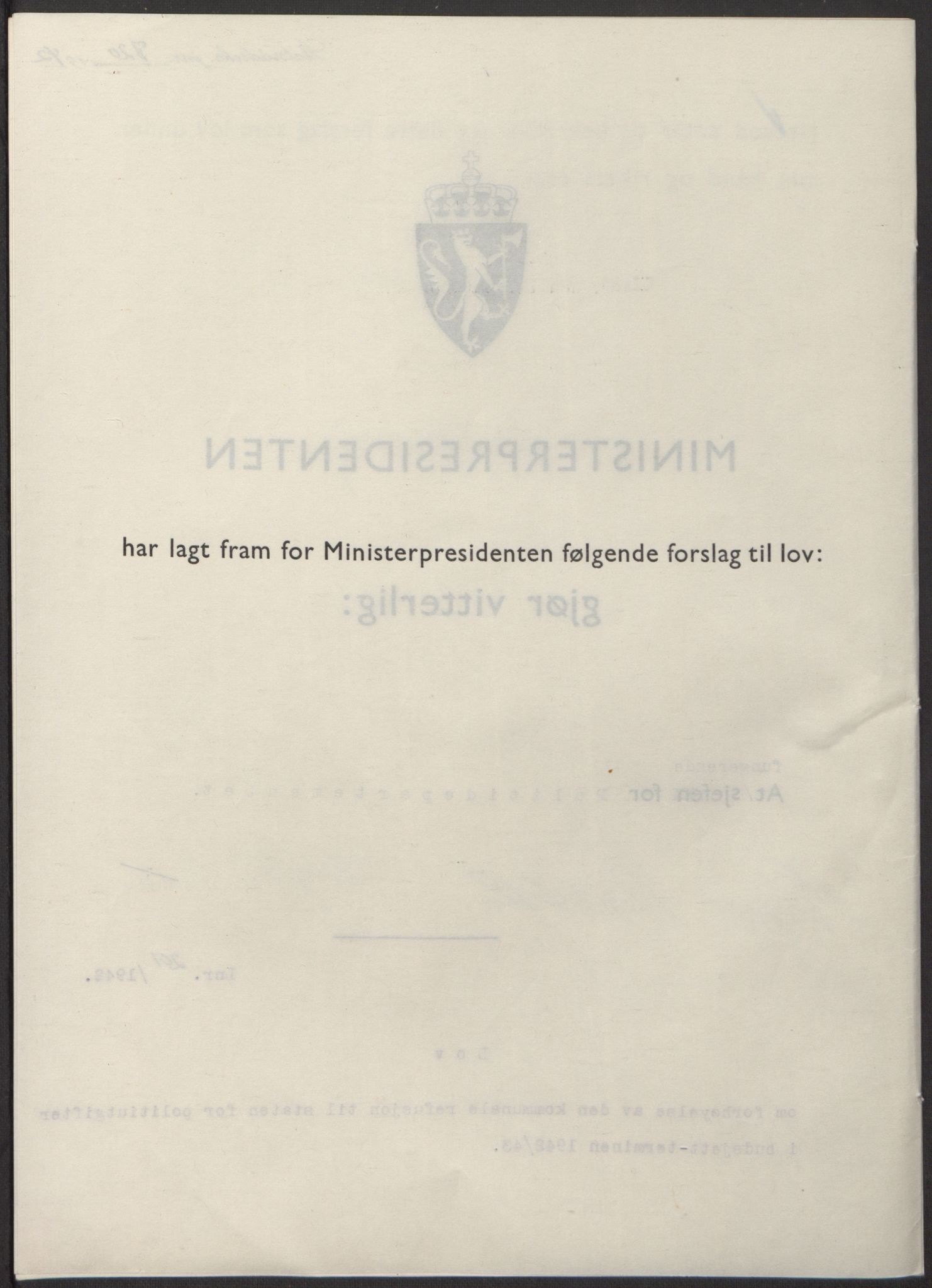 NS-administrasjonen 1940-1945 (Statsrådsekretariatet, de kommisariske statsråder mm), RA/S-4279/D/Db/L0098: Lover II, 1942, p. 427