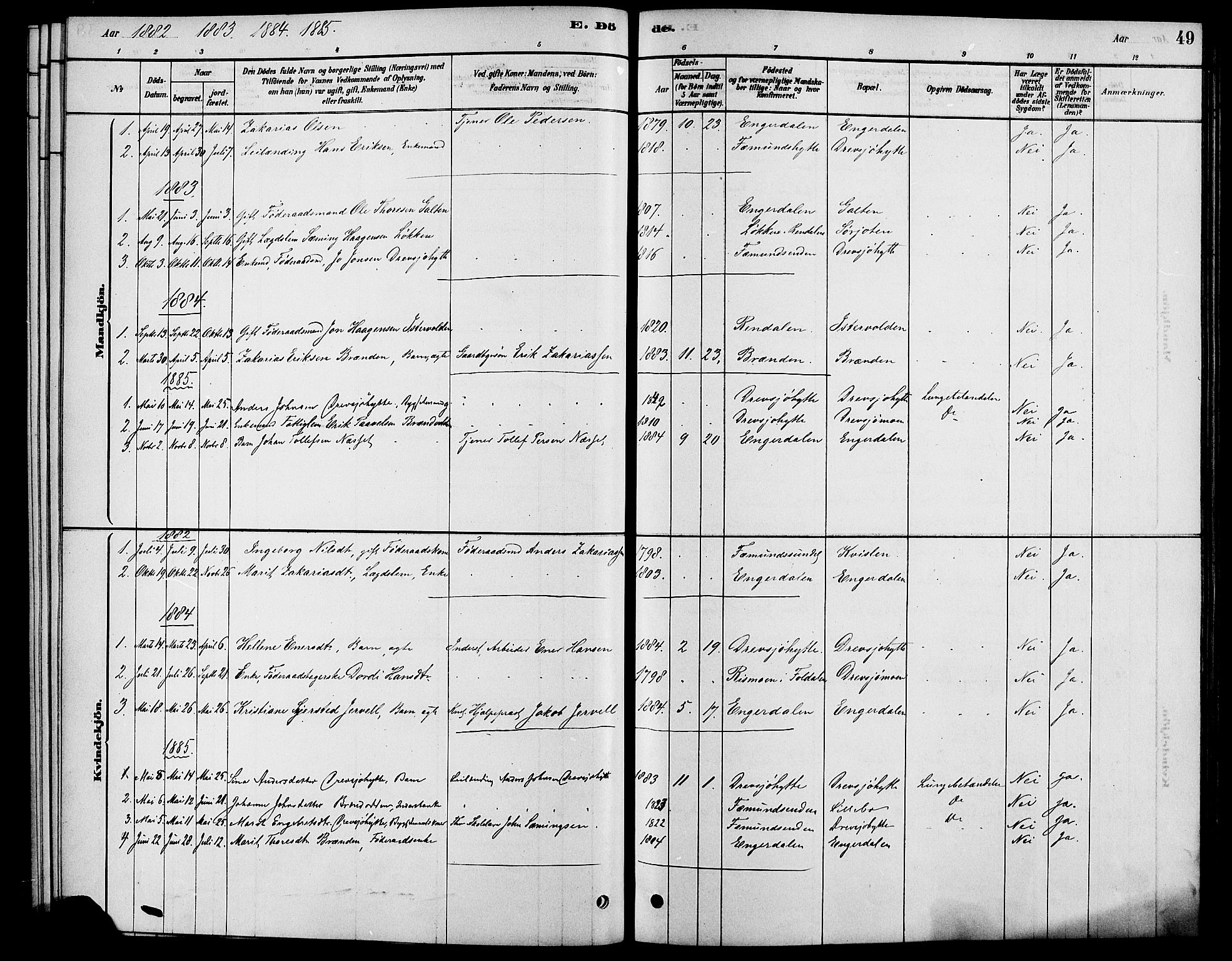 Rendalen prestekontor, AV/SAH-PREST-054/H/Ha/Haa/L0007: Parish register (official) no. 7, 1878-1898, p. 49