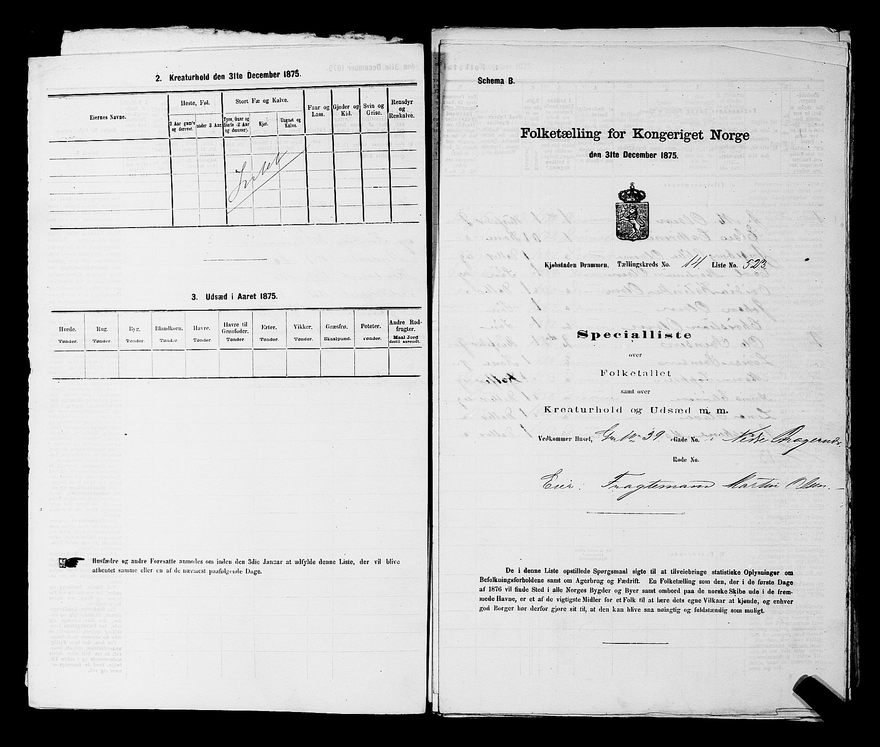 SAKO, 1875 census for 0602 Drammen, 1875, p. 1486