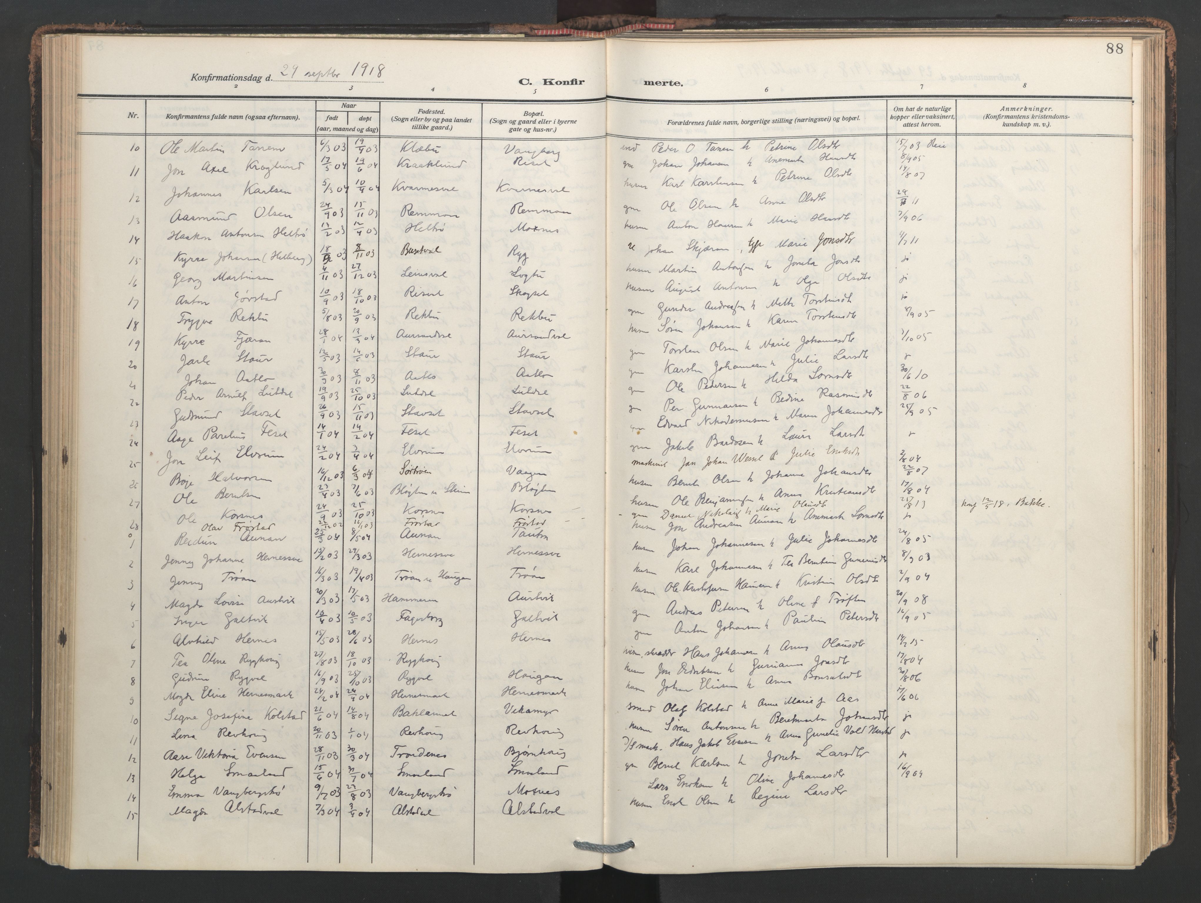 Ministerialprotokoller, klokkerbøker og fødselsregistre - Nord-Trøndelag, SAT/A-1458/713/L0123: Parish register (official) no. 713A12, 1911-1925, p. 88