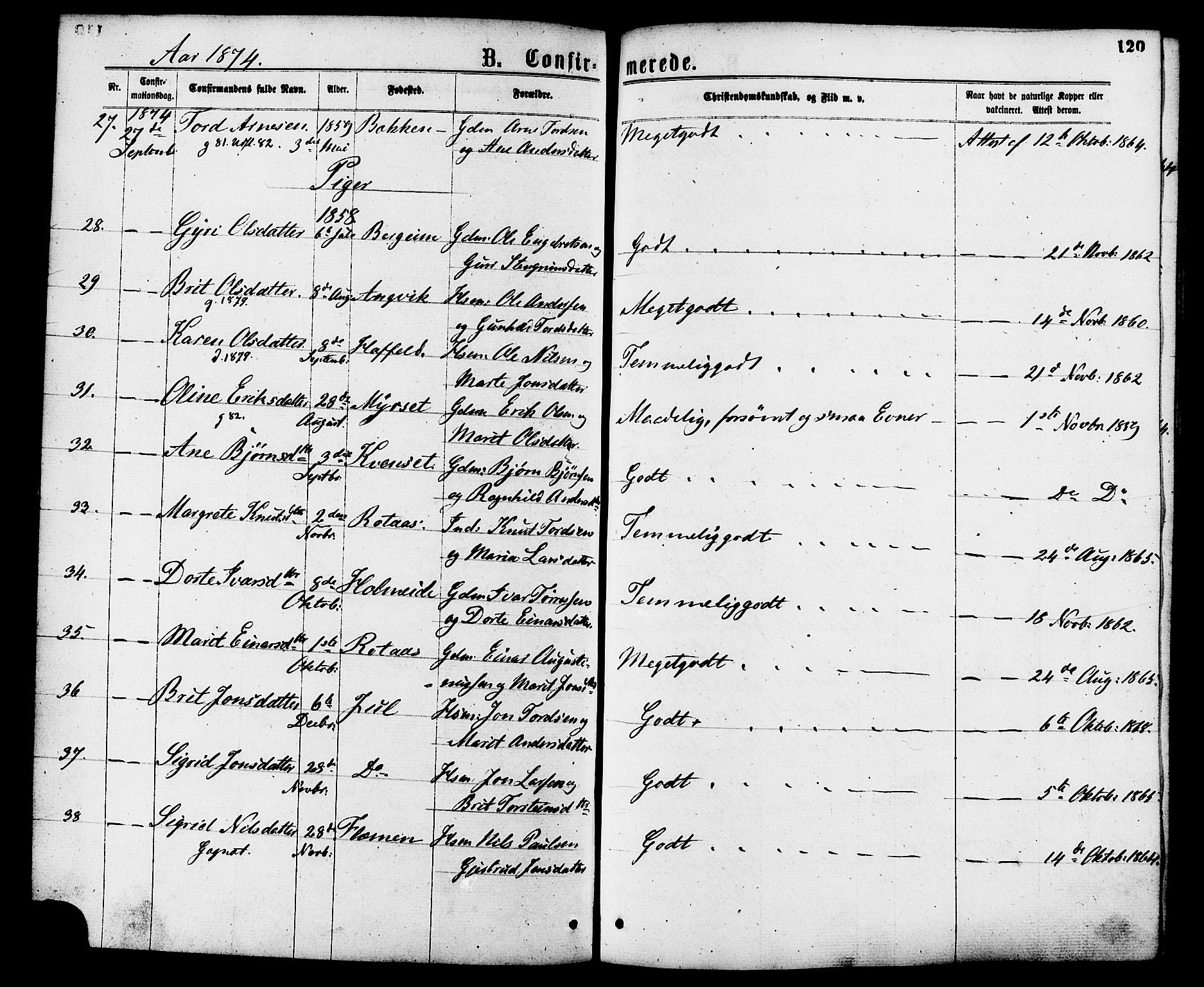 Ministerialprotokoller, klokkerbøker og fødselsregistre - Møre og Romsdal, AV/SAT-A-1454/586/L0986: Parish register (official) no. 586A12, 1867-1878, p. 120