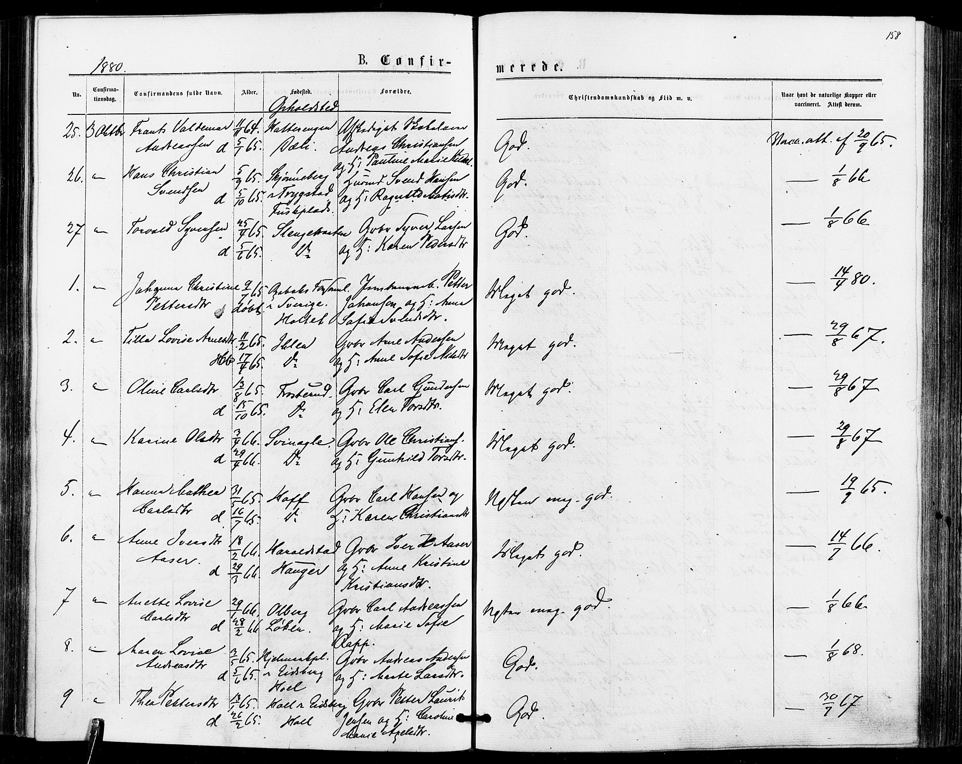 Askim prestekontor Kirkebøker, SAO/A-10900/F/Fa/L0006: Parish register (official) no. 6, 1874-1881, p. 158