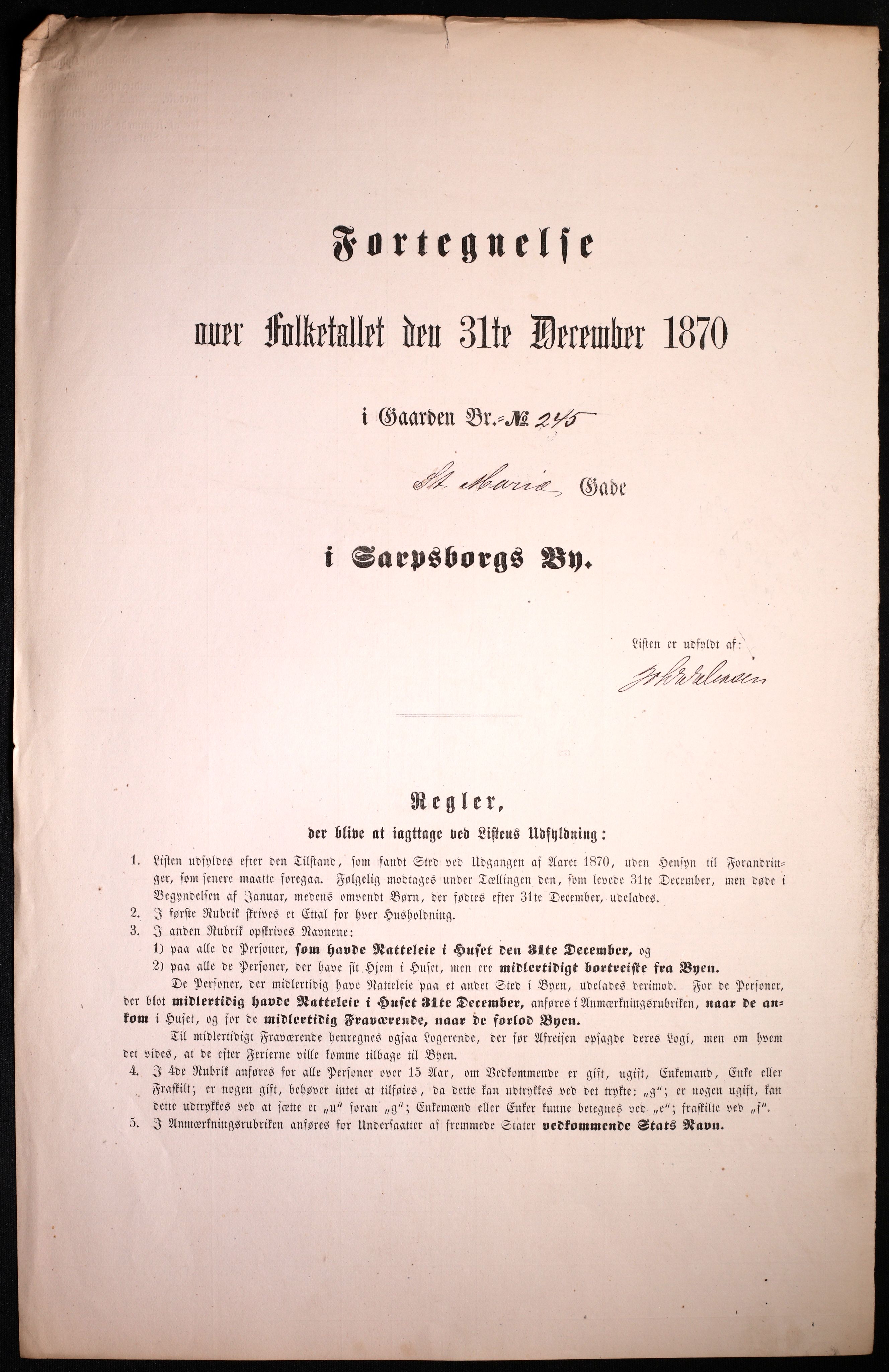 RA, 1870 census for 0102 Sarpsborg, 1870, p. 125